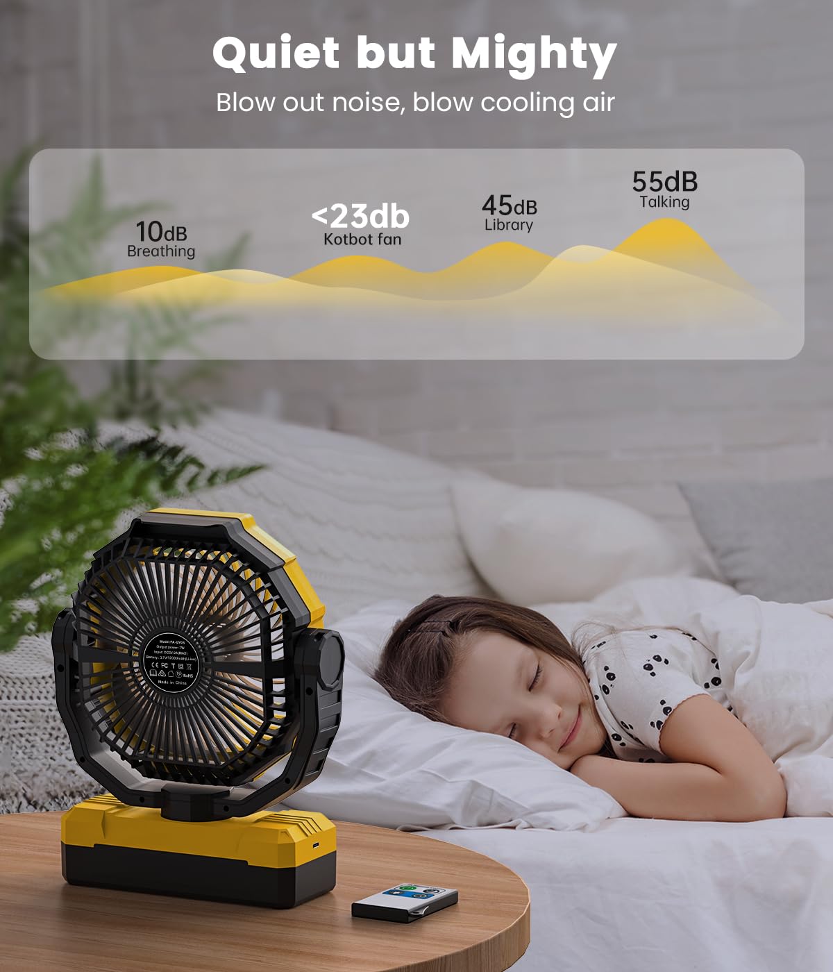 Rechargeable Fan with 2PCS Detachable Battery - 48000mAh(127H Working) Camping Fan Portable, Battery Powered Fans with Hook, Timers, Ventilador Recargable for Tent, Travel, Gifts for Men Dad, Yellow