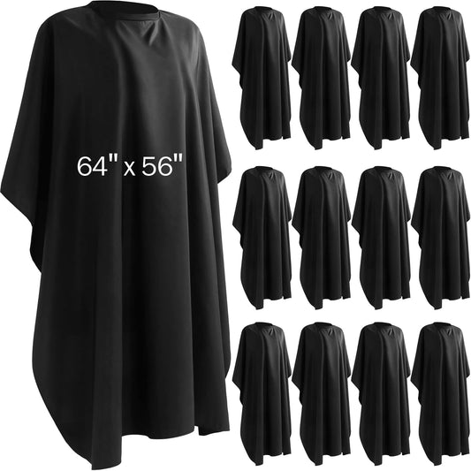 12Pcs Barber Cape 64 x 56'' Large Waterproof Hair Cutting Salon Cape Adjustable Snaps for Hair Dye Salon Stylist Supplies(Black)