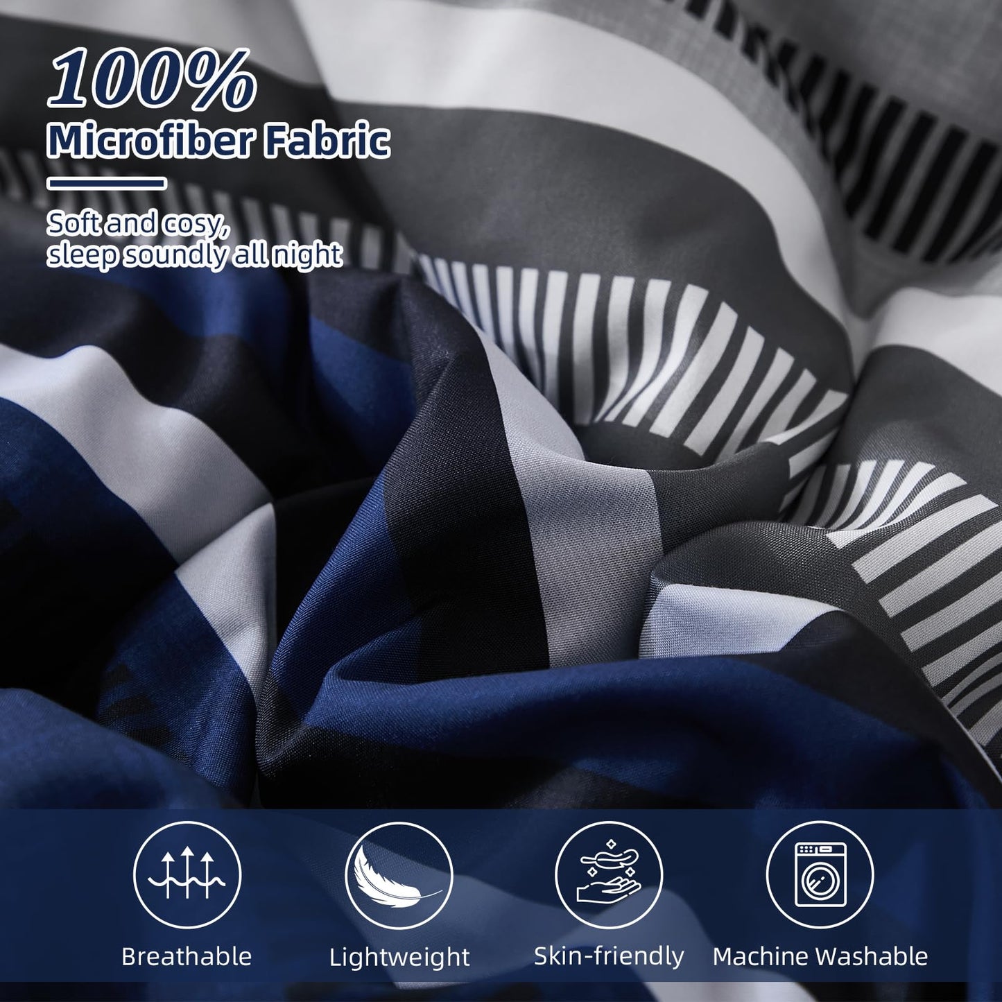 Dobuyly Navy Blue Queen Comforter Set 7 Pieces, Boho Striped Bed in a Bag Queen Size Soft Microfiber All Season Bedding Set with Comforter, Sheets, Pillowcases & Shams