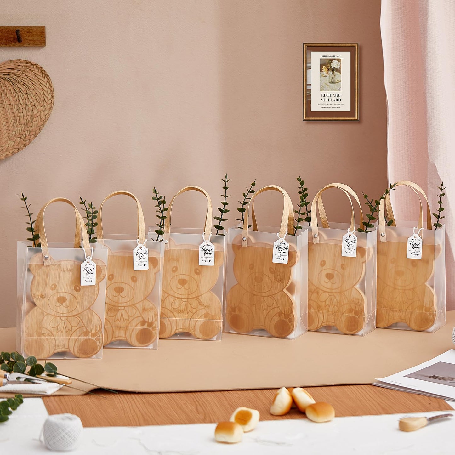 55Pcs Baby Shower Prizes for Game Winners 6 Sets Bear Shaped Cheese Board Gift with Spoons Butter Spreaders Gift Bags Kitchen Towels Bridal Shower Party Favors for Guests (Bear Shaped, 6 Sets)