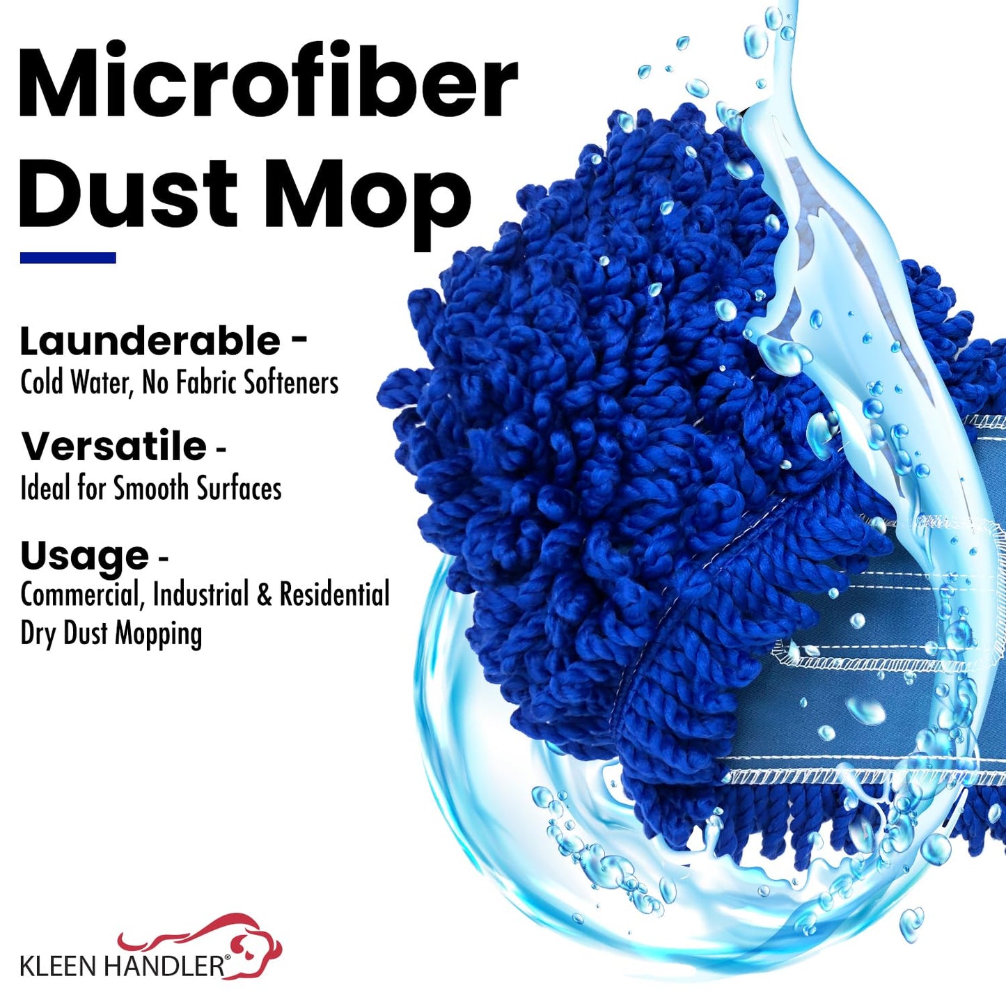 Kleen Handler 48 inch Microfiber Dust Mop | Extra Large Washable Commercial Mop Head Replacement, Pack of 3