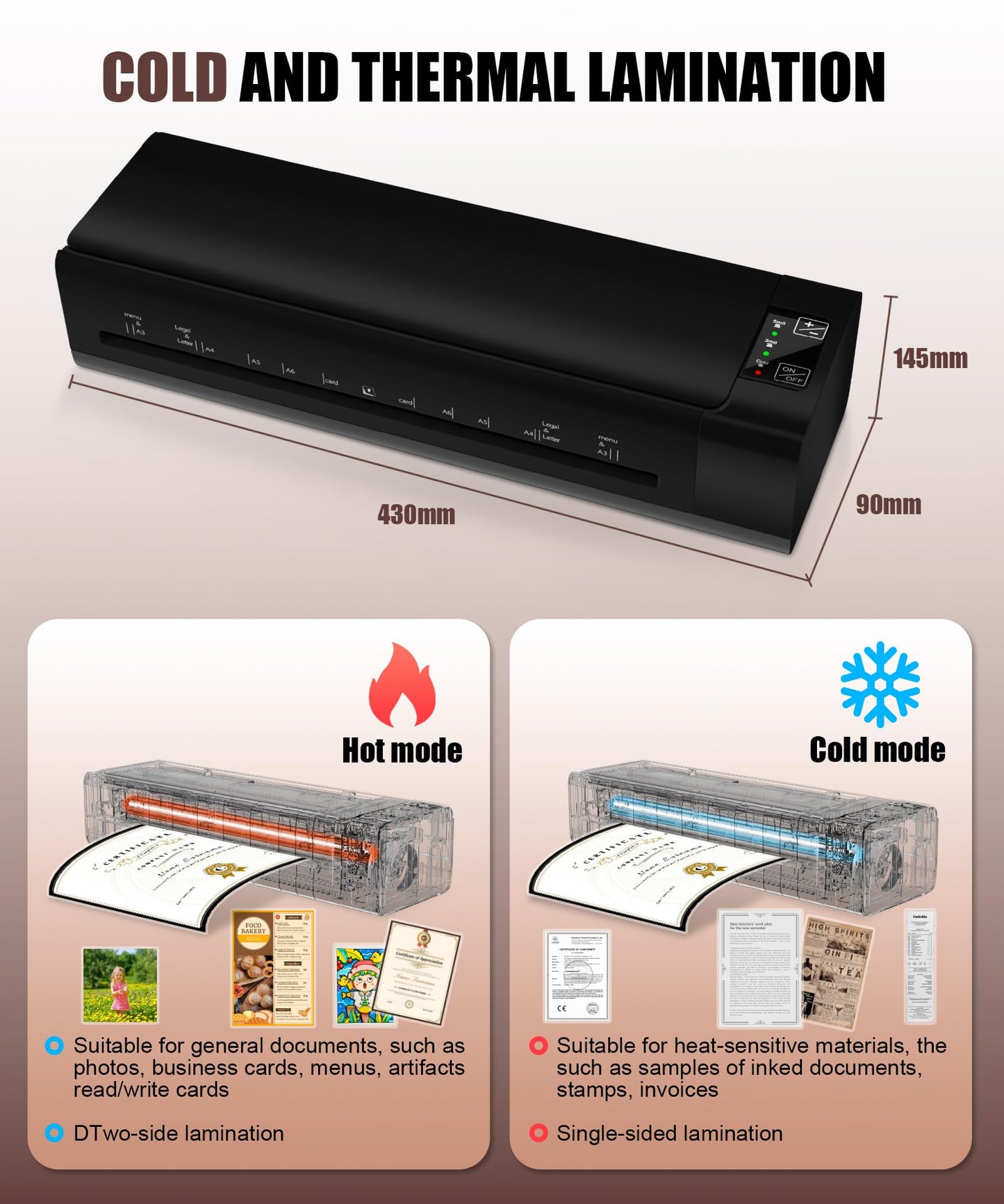 13 Inch Laminator Machine, A-3 9-in-1 Thermal Laminator with Sheets for Hot & Cold Laminating Machine