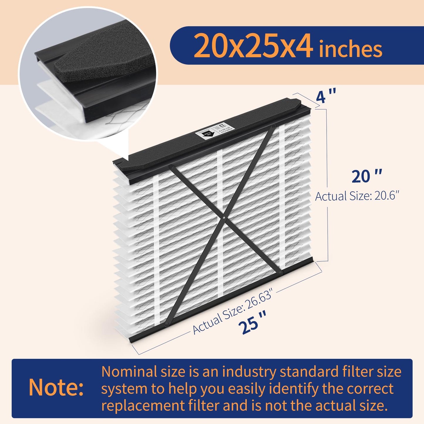 ZOLTRIXA 213 Replacement Filter Compatible with AprilAire Air Purifier Models 1210 1620 2210 2216 3210 4200, Merv 13 Whole House Furnace Filters 20x25x4, 2-Pack
