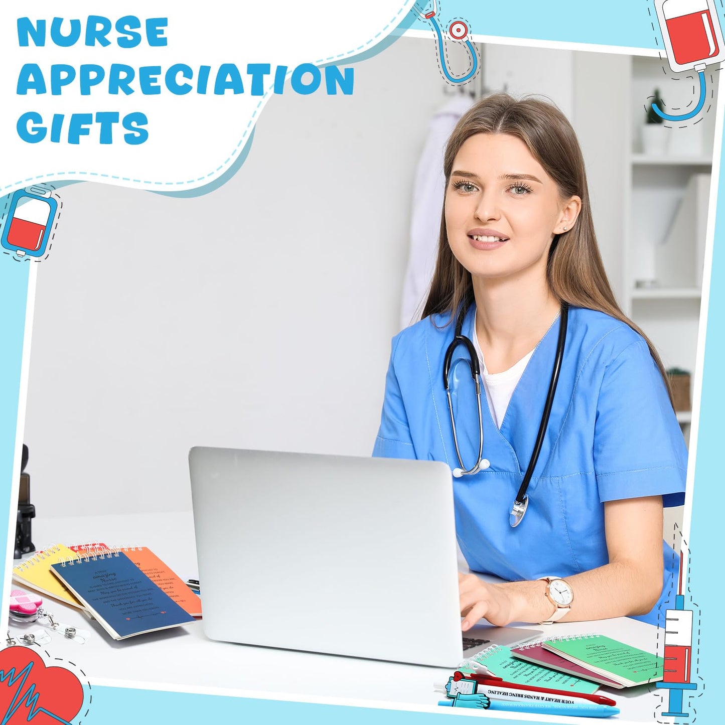Tenceur 120 Pcs Nurse Week Gifts Bulk 2026 Include Notebooks Bookmark Ballpoint Pen Badge Canvas Bags, Nurse Appreciation Gift Set for Nursing Students School Hospital Office Supplies