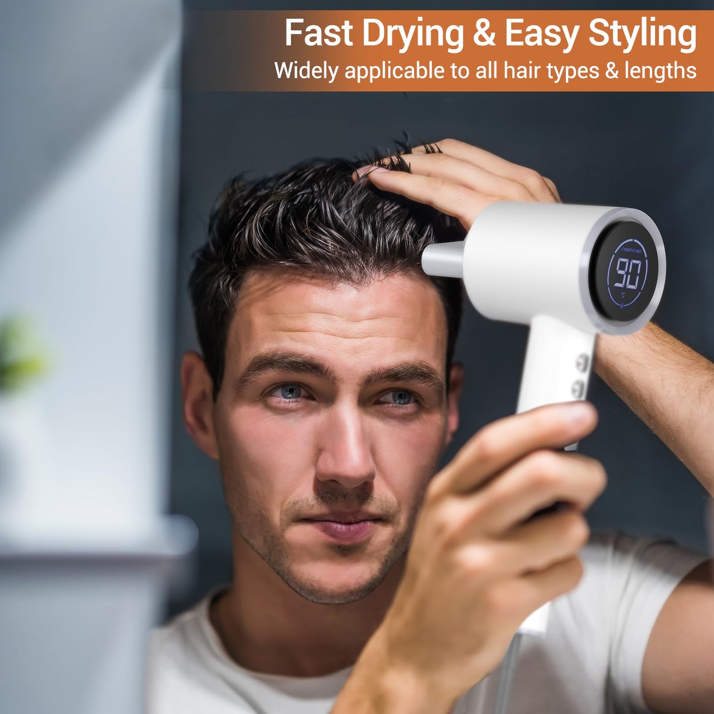 1600W Ionic Hair Dryer with LED Display & Magnetic Nozzle, Professional Hair Dryer Blow Dryer, Portable Hair Dryer with Self-Cleaning Function, Low Noise Hair Blow Dryer for Travel, Home-Foggy White
