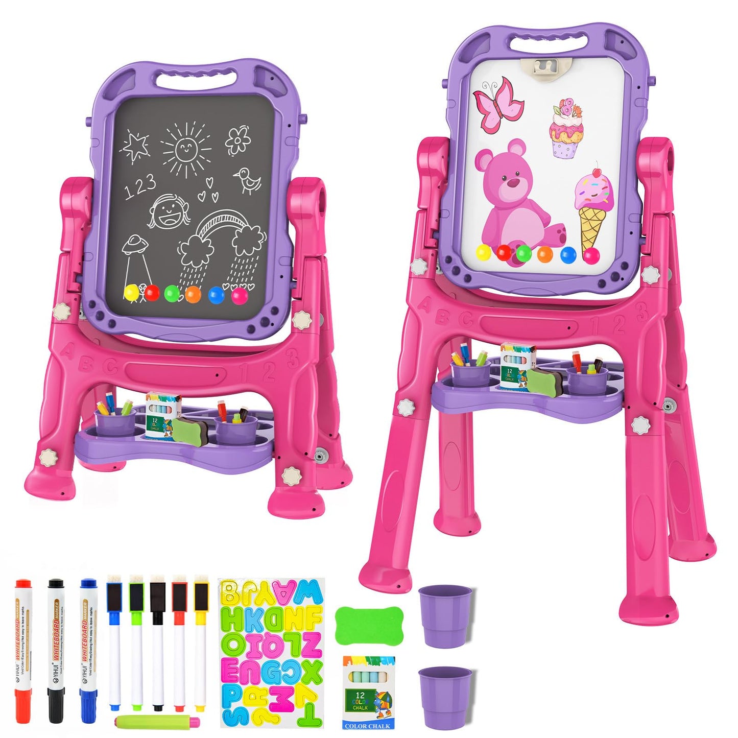 Amagoing Easel for Kids for Age 2-4, Adjustable Standing Art Easel for Toddler, Double Magnetic Drawing Board with Painting Accessories, Birthday Christmas Gift Toy for Little Boys and Girls 3 4 5 (Purple)