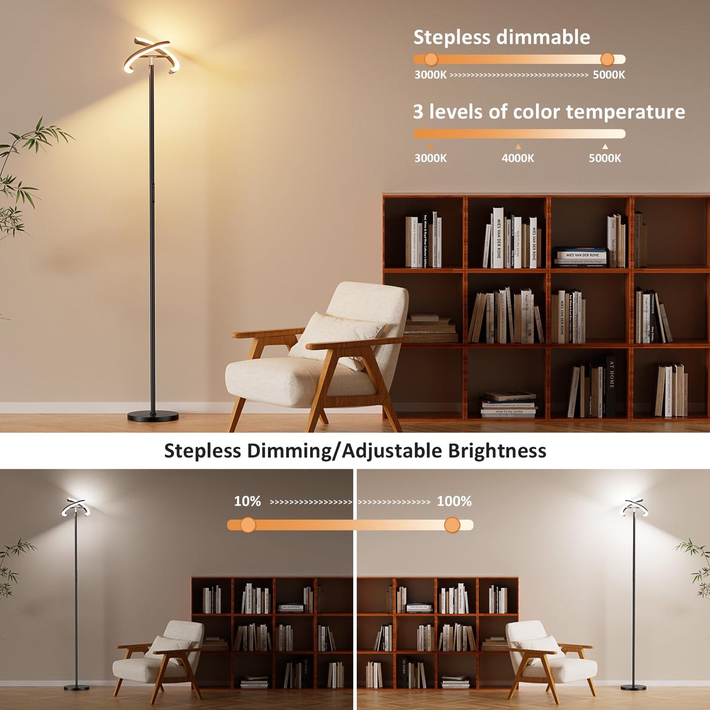 PreeOtti Floor Lamps for Living Room, 40W/2400LM Rotatable LED Floor Lamp with Touch & Remote Control, 70" Tall Standing Lamp Stepless Dimmable, Modern Torchiere Corner Lamp for Bedroom, Office
