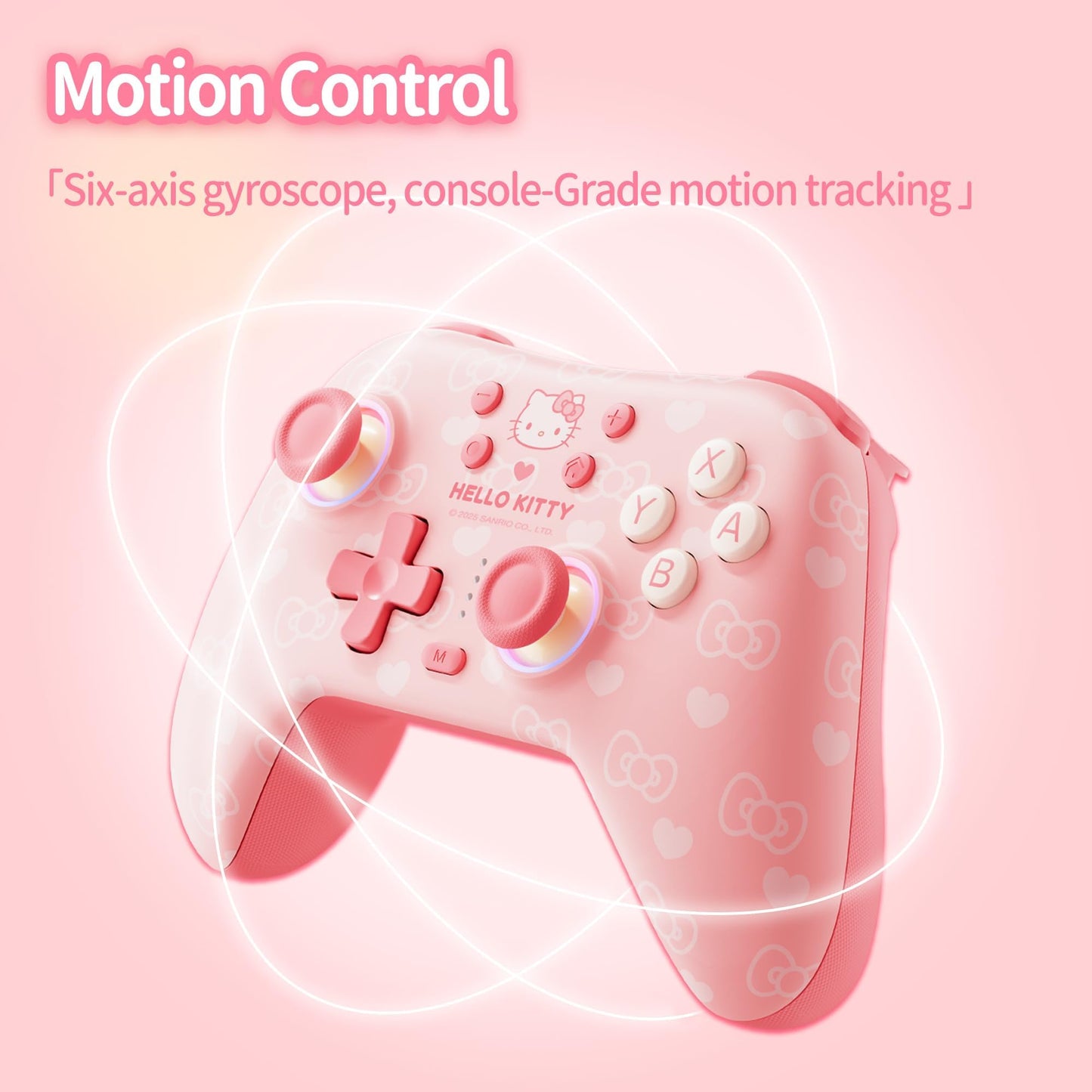 Kuitmor Pink Switch Controller,Hello Kitty Hall Effect Controllers Wireless for Switch 2/1/OLED/Lite,PC,Android,iOS | 2.4G Receiver + Bluetooth,1000mAh Battery,6-Axis Gyro,Dual Vibration,RGB Breathing Light