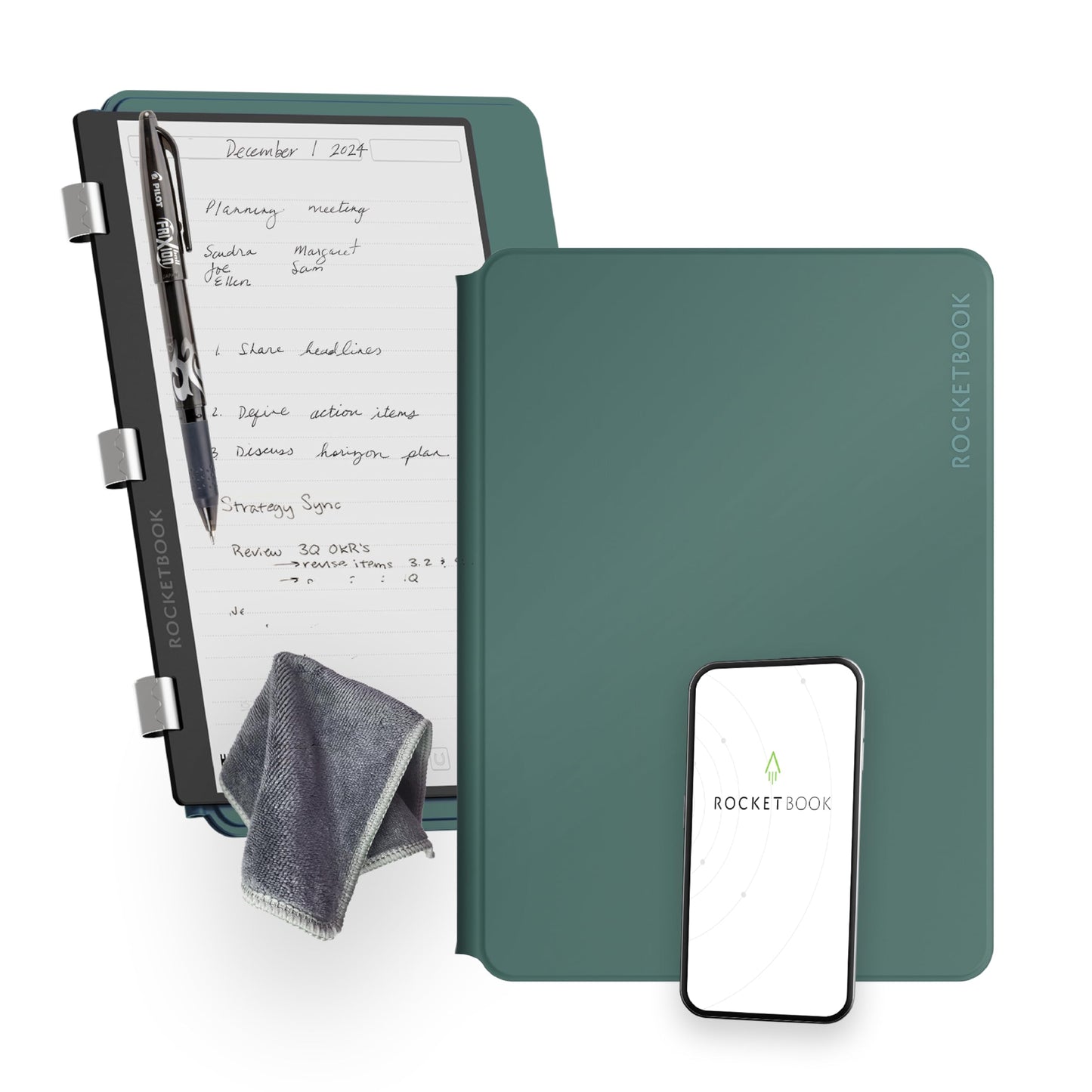 New Rocketbook Pro 2.0 Smart Notebook | Green | Scannable Office Notebook with 20 Sheet Page Pack - Lined and Dot Grid | Hardcover Vegan Leather Reusable Notebook with 1 Pilot Frixion Pen & 1 Microfiber Cloth | Letter Size: 8.5 in x 11 in