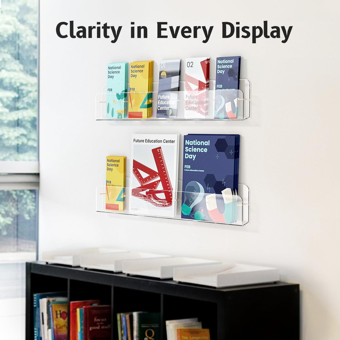 HIIMIEI Brochure Holder Wall Mount, 2-Pack Acrylic Modular Flyer, Pamphlet Display Stand with Magnetic Brass Bolts, Dual Installation Options, and Designed for Schools, Studios, and Community Spaces