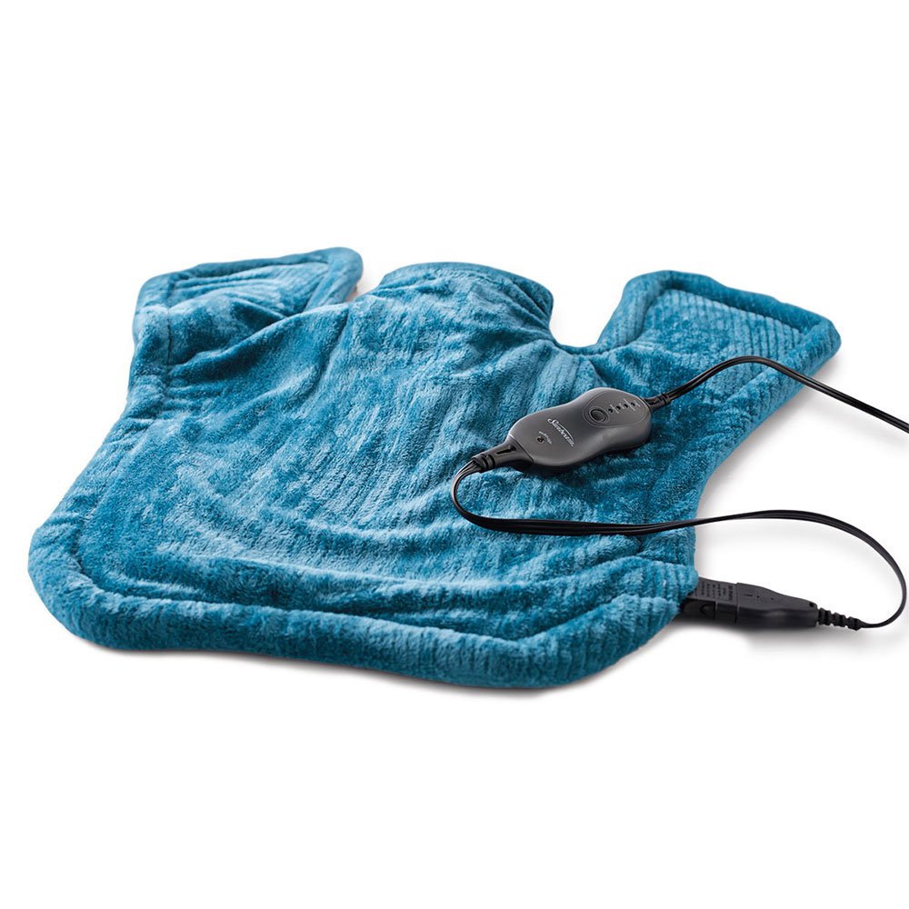 Sunbeam XL Renue Contoured Heating Pad, 25" x 25", For Neck & Shoulder Pain Relief with Auto Shut Off, Moist Heating Option, Machine-Washable, Gifts For Mom & Wife, Lakeshore Blue