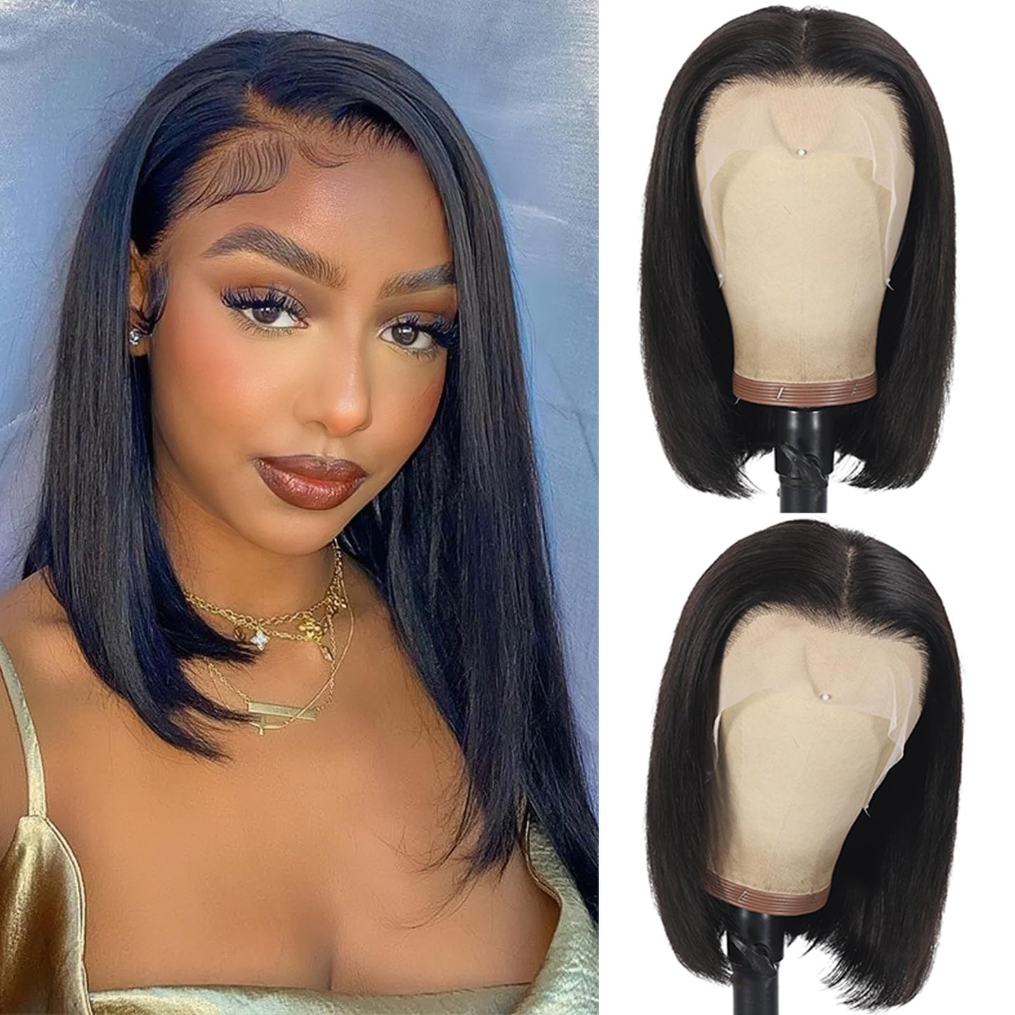 Shesbeauty Bob Wig Human Hair Glueless Wigs Human Hair Pre Plucked 14 Inch Straight Lace Front Wigs Human Hair Bob HD 13x4 Lace Front Wigs Human Hair Bob Wigs for Black Women 180% Density Bob Wig