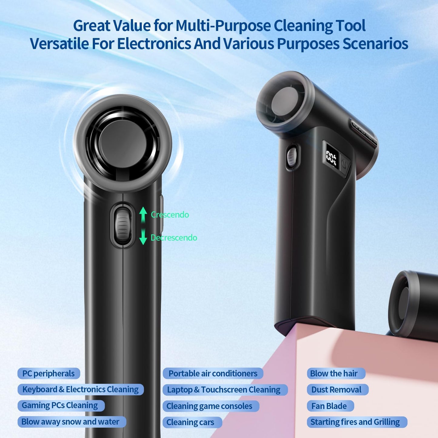 WINGDA Electric Air Duster Rechargeable,110,000 RPM Compressed Air Duster with 100-Speed,Cordless Air Duster for Cleaning PC, Keyboard,Car,Computer AirDuster Kit,Air Blower Gun for Home & Outdoor Use