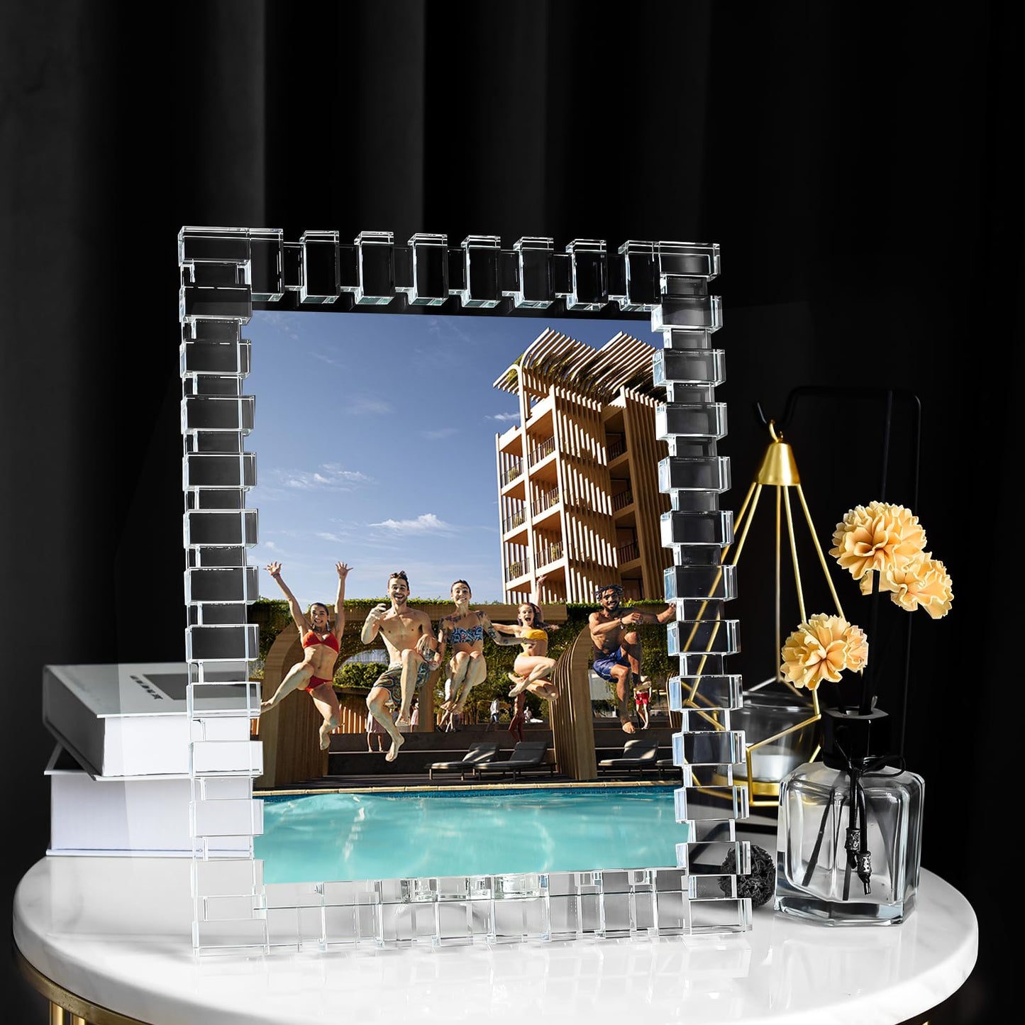 kitCom 8x10Inch Crystal Wedding Frame of Keepsake Photo Frames, Crystal Picture Frames with Sparkling Design, Tabletop Display Decor Frame(Fit 8x10 Max Photos), Clear with Gift Box