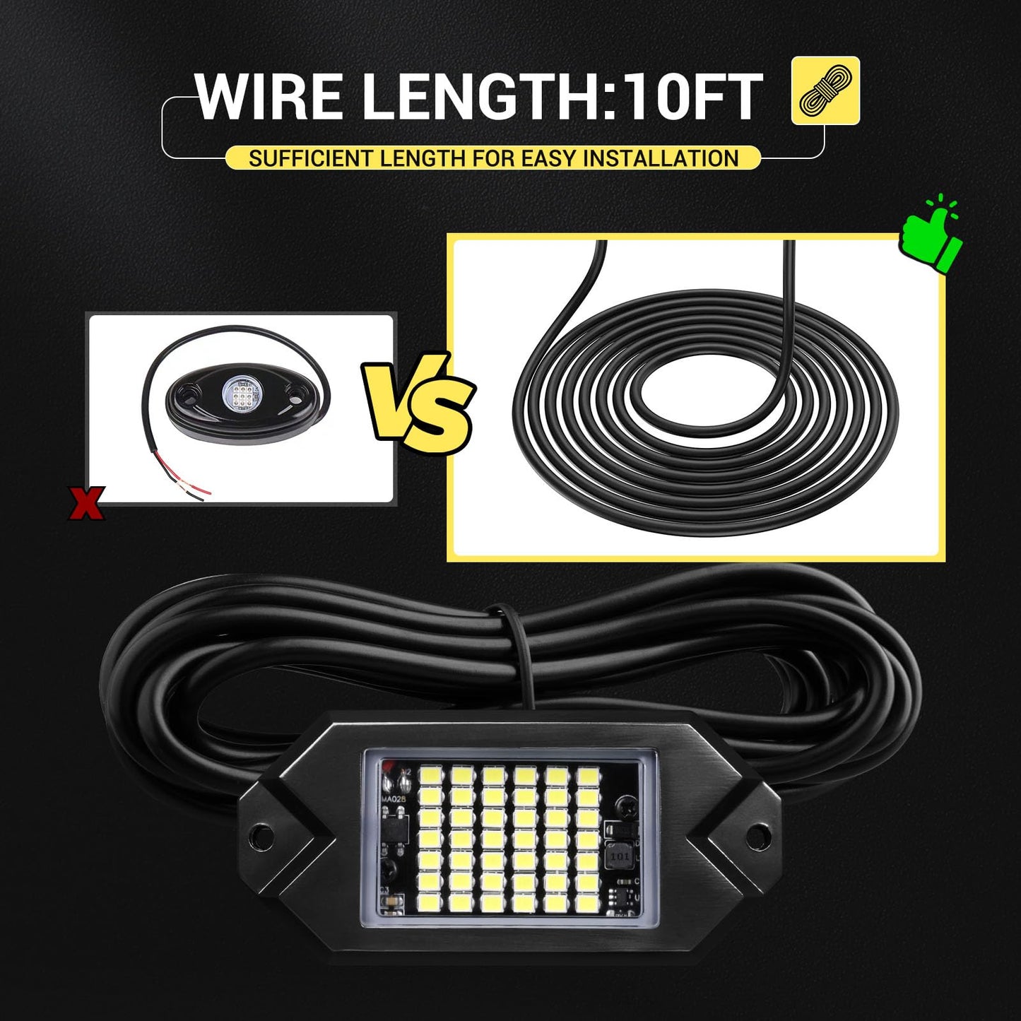 Hovano 8Pods White Rock Lights 6000K Pure White Color 42 LED Super Bright Chips with 10ft Extension Wires,IP68 Waterproof Underglow Kit for Pickup Off Road Trucks SUV ATV UTV Golf Car Boat