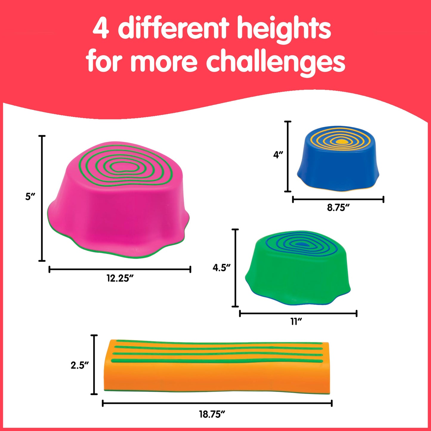 edxeducation Step-a-Trail - 6 Piece Backyard Obstacle Course for Kids - Indoor and Outdoor - Build Coordination and Confidence - Physical and Sensory Play
