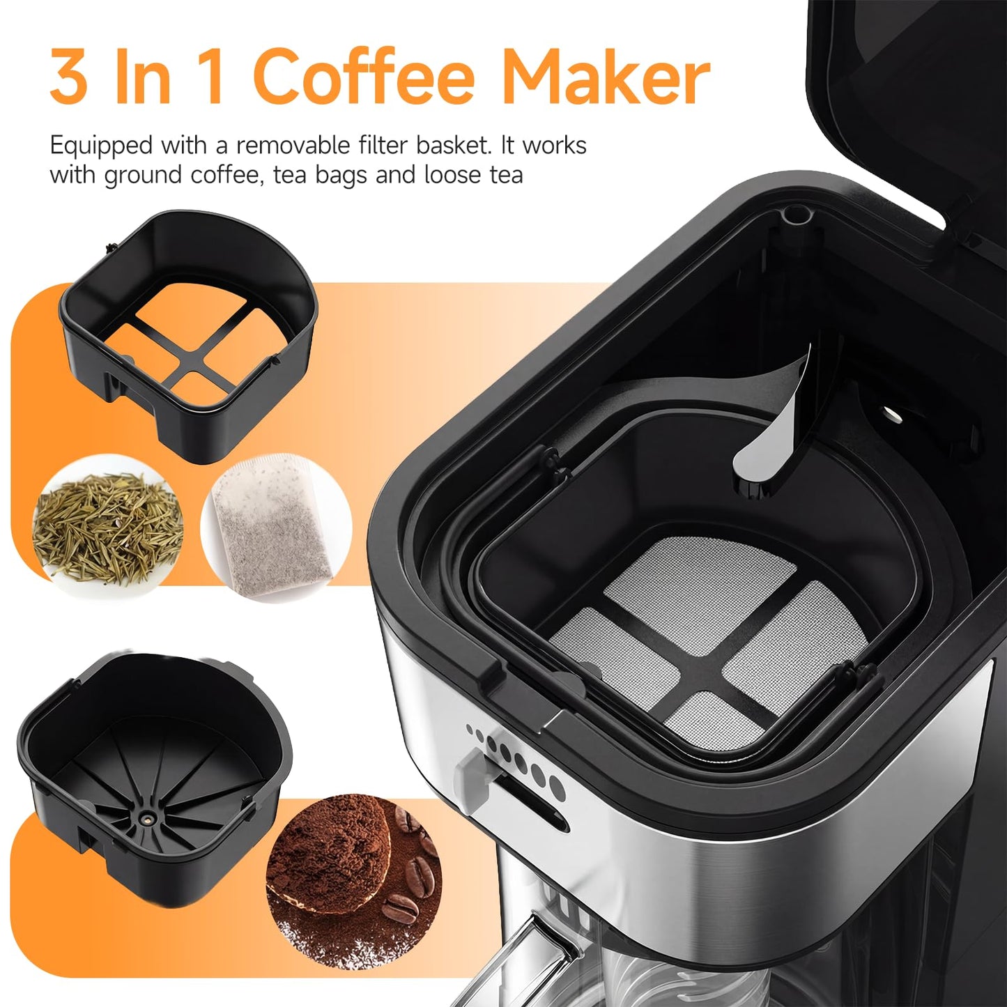 Iced Coffee Tea Maker With Reusable Filter Basket 3 QT Pitcher Iced Tea And Coffee Machine, Tea Makers For Iced Tea, Lattes, Lemonade And Flavored Water (3QT 2)