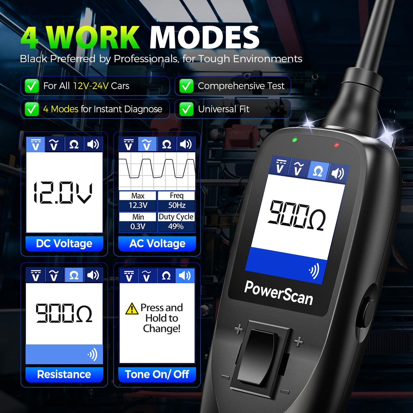 2026 Autel PowerScan PS100 Power Circuit Probe Tester, 12-24V Automotive Electrical Open/Short Breaker Finder, Component Activation Test Tool, AC/DC Trailer Relay Fuse Test, 40FT Cable, for 99% Cars