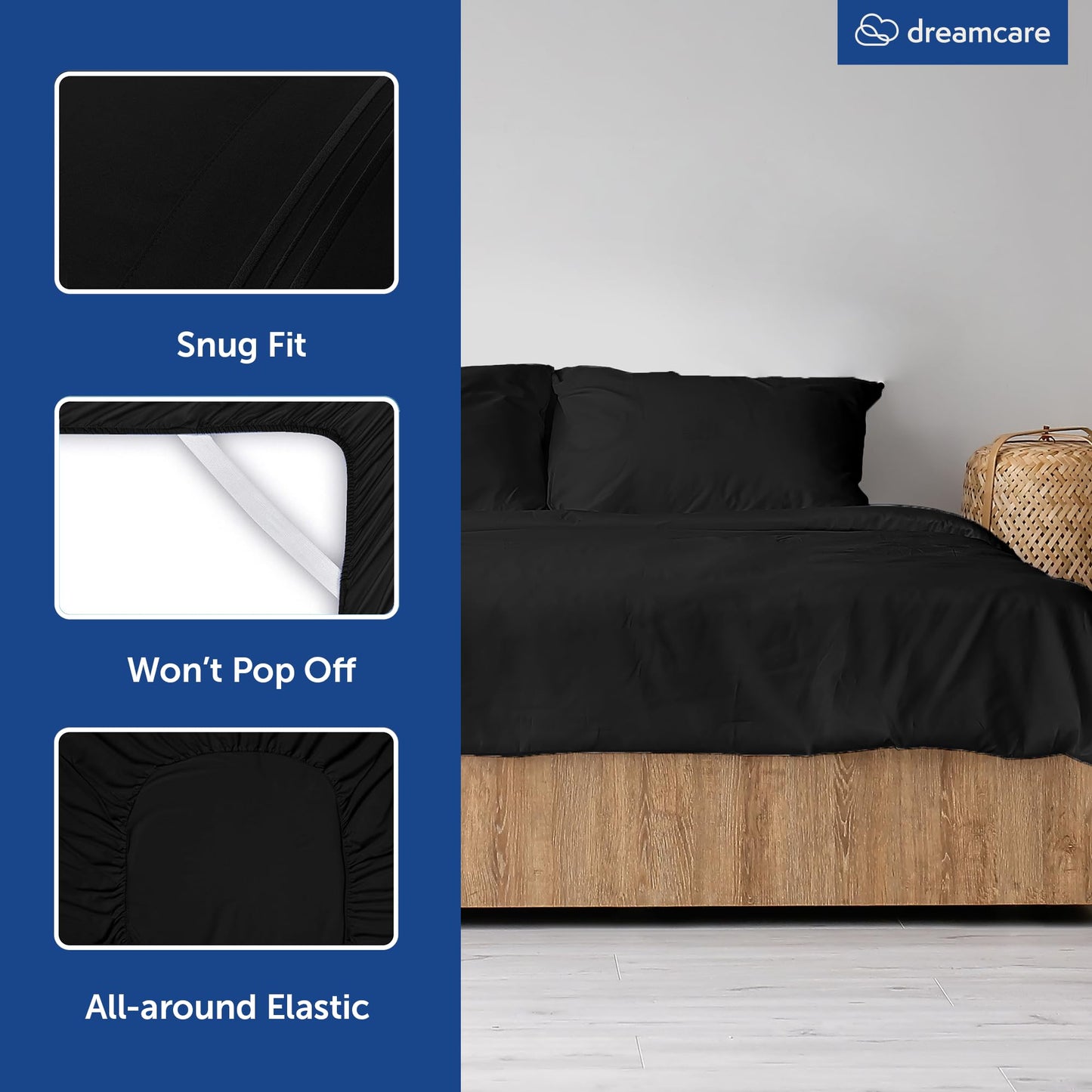 DREAMCARE 100% Viscose from Bamboo Sheets King Size - 4 Pc Luxury Cooling Sheets for Hot Sleepers, King Size Bed Sheets Set, Viscose from Bamboo Sheets Set, Black