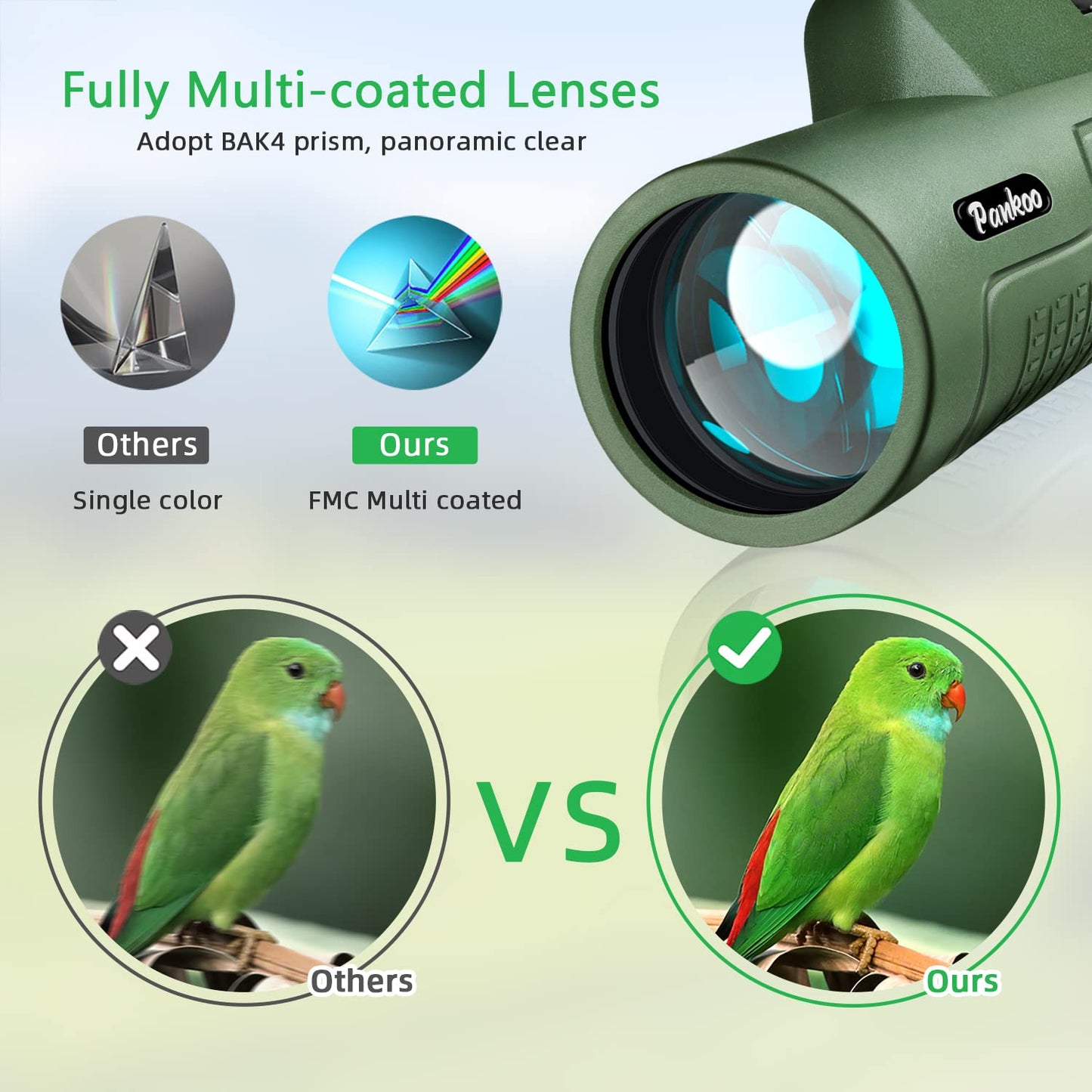 12x50 HD Monocular Telescope for Adults with Smartphone Adapter Tripod Hand Strap - High Power Monoculars Equipped with Large BAK4 Prism & FMC Lens - Suitable for Bird Watching Sports Hiking Traveling