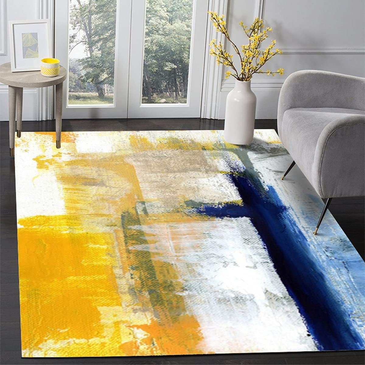 Mamatong Contemporary Modern Abstract Blue Yellow Vibrant Area Rug 5x7 Ultra Soft Wool Aesthetic Rug for Living Room Bedroom Dining Office Art Deco Floor Rug Kitchen Hallway Runner