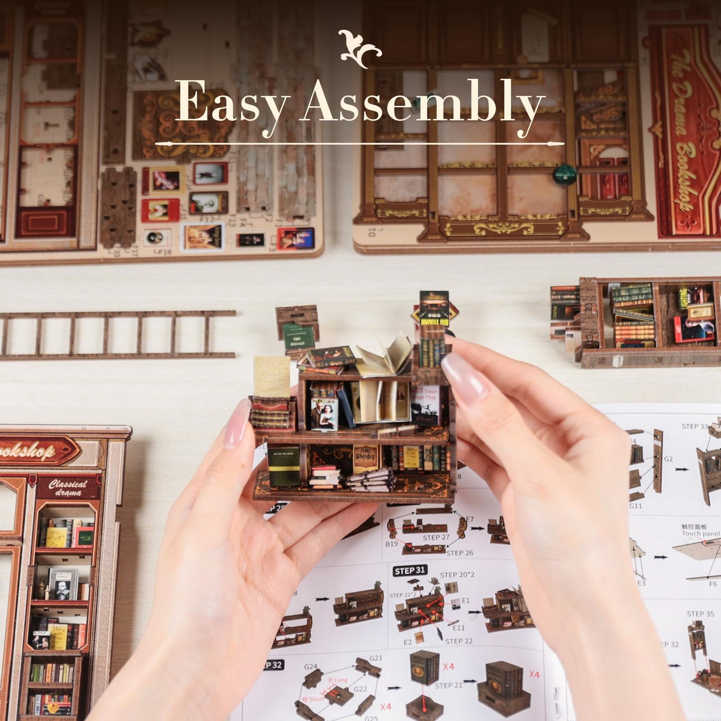 Fsolis Book Nook Kit - DIY Miniature House Kit for Adult Mini House Tiny Home Building Craft Kit Bookshelf Nook Decor Gifts for Book Lovers(The Drama Bookshop)