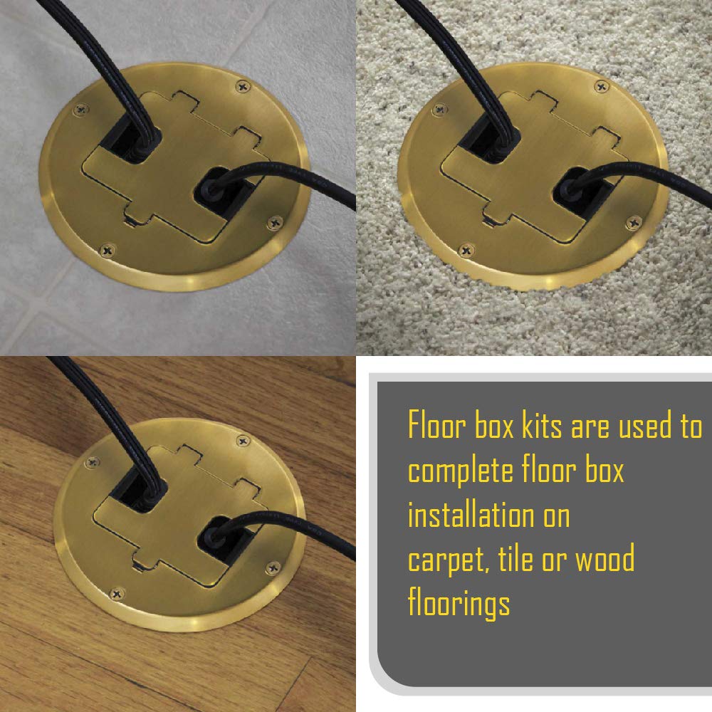 RACO 6239BP Floor Kit with Recessed Duplex 15A TR Device and Adjustable Steel Box, 1-Gang, Brass