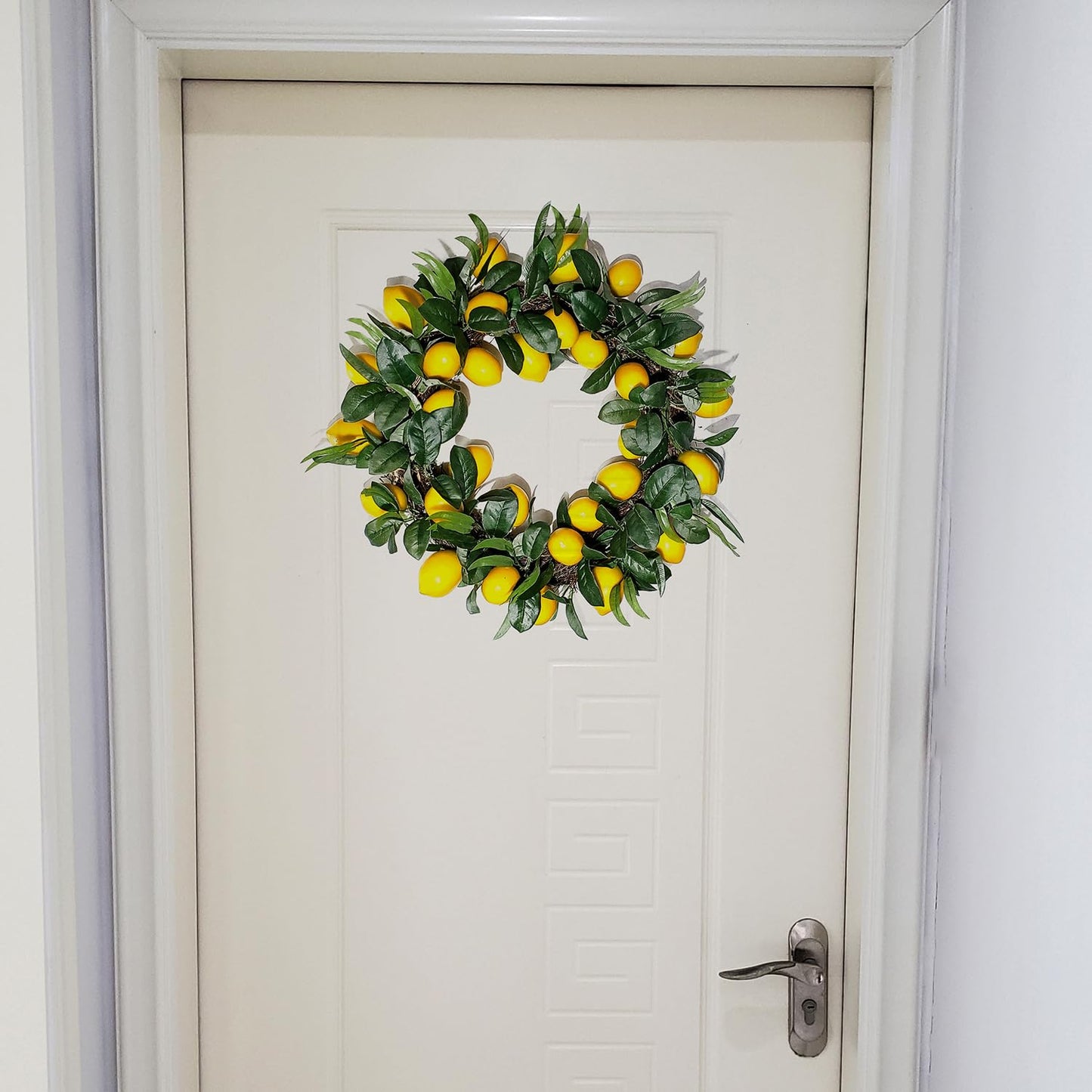 WsCrofts Lemon Wreath - Yellow Lemon with Artificial Green Leaves Wreath for Home Holiday Front Door Decor (20inch)