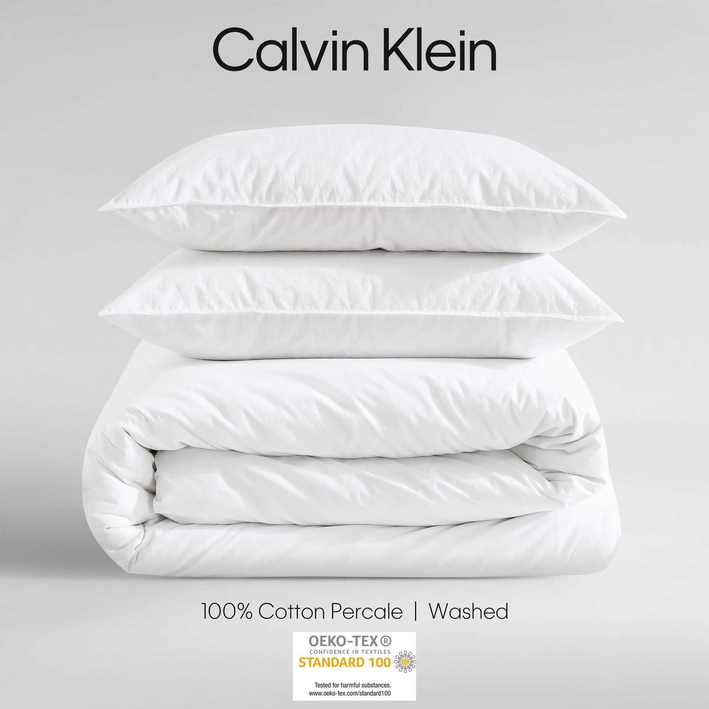 Calvin Klein - Queen Duvet Cover Set with Shams, 100% Cotton Percale Bedding, Garment Washed, Crisp & Breathable, Modern Cotton Washed Percale White