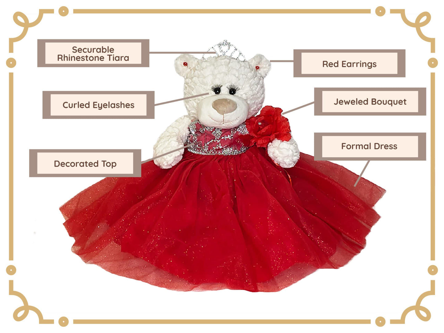 KINNEX COLLECTIONS SINCE 1997 20" Quince Anos Quinceanera Last Doll Teddy Bear with Dress (Centerpiece) ~ B16631-34G (Champane)