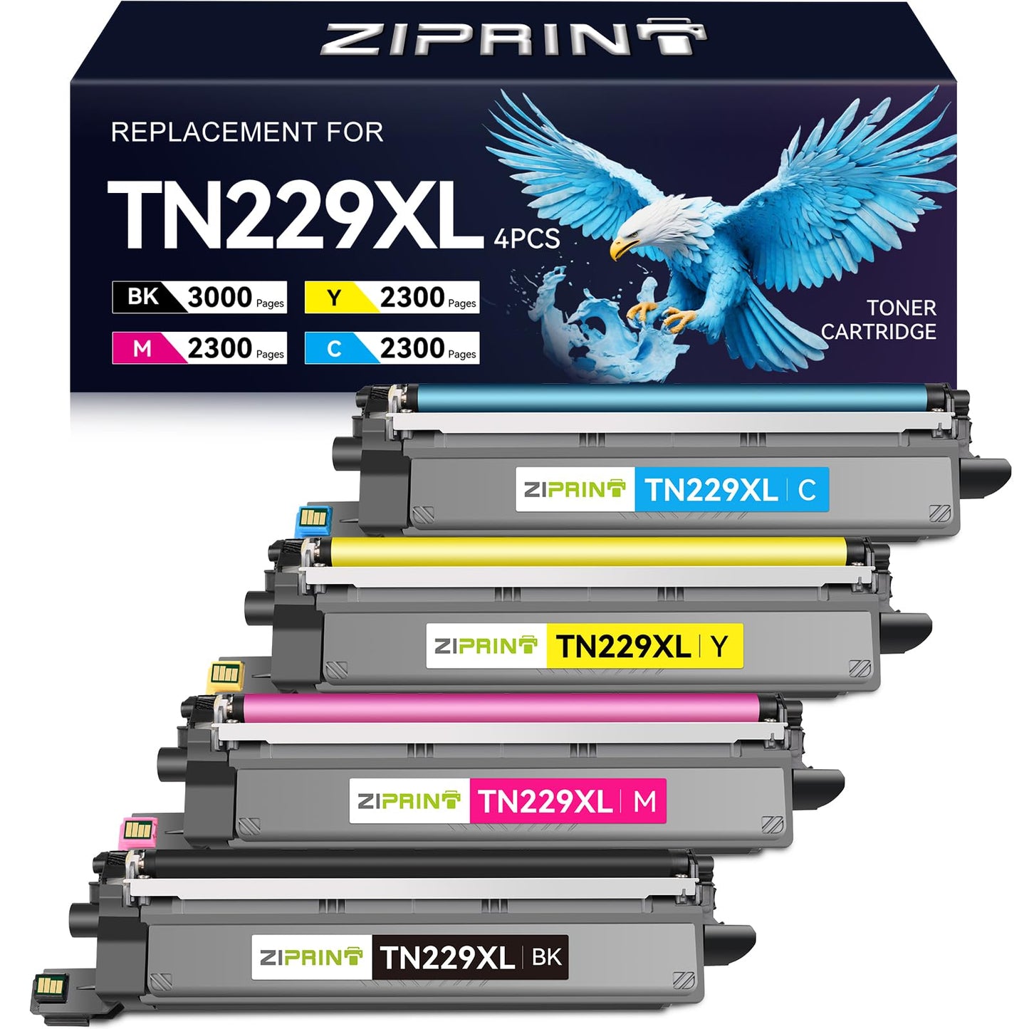 ZIPRINT TN229XL TN229 Toner 4 Pack Compatible Replacement for Brother TN229XL TN 229 Toner Cartridges for MFC-L3780CDW HL-L3280CDW MFC-L3720CDW HL-L3220CDW HL-L3300CDW HL-L3295CDW Printer