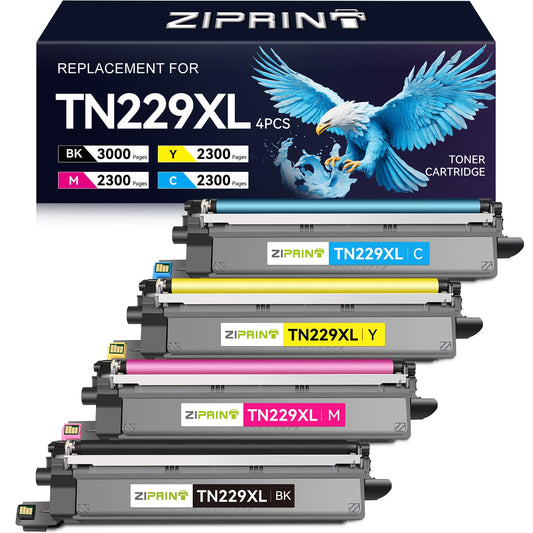 ZIPRINT TN229XL TN229 Toner 4 Pack Compatible Replacement for Brother TN229XL TN 229 Toner Cartridges for MFC-L3780CDW HL-L3280CDW MFC-L3720CDW HL-L3220CDW HL-L3300CDW HL-L3295CDW Printer