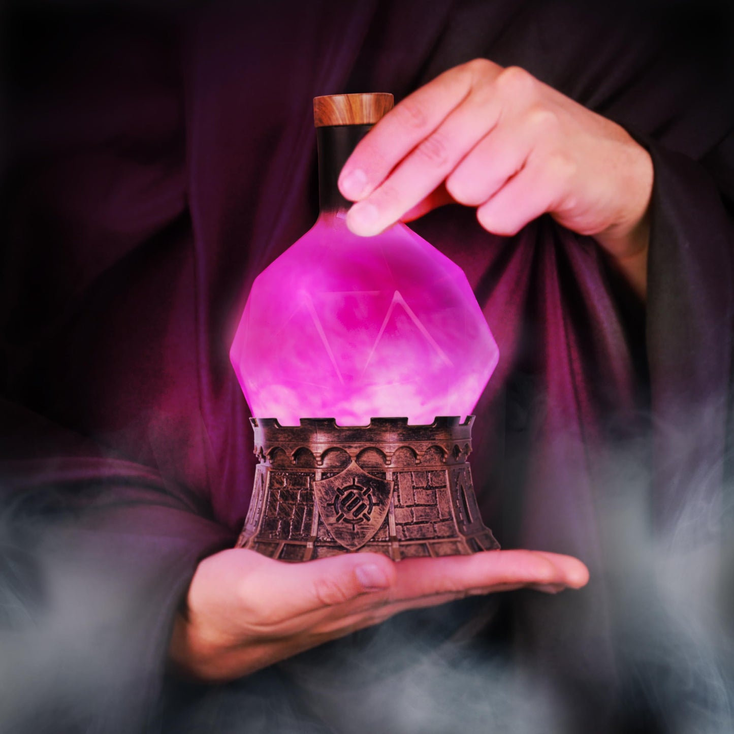 ENHANCE Gaming Sorcerer's Potion Light with Swirling Mystical Brew - Potion Bottle Mood Light Prop for Tabletop Game Immersion, Playroom, Desk Decor - Soft Glowing Whirling Potion (Purple Elixir)