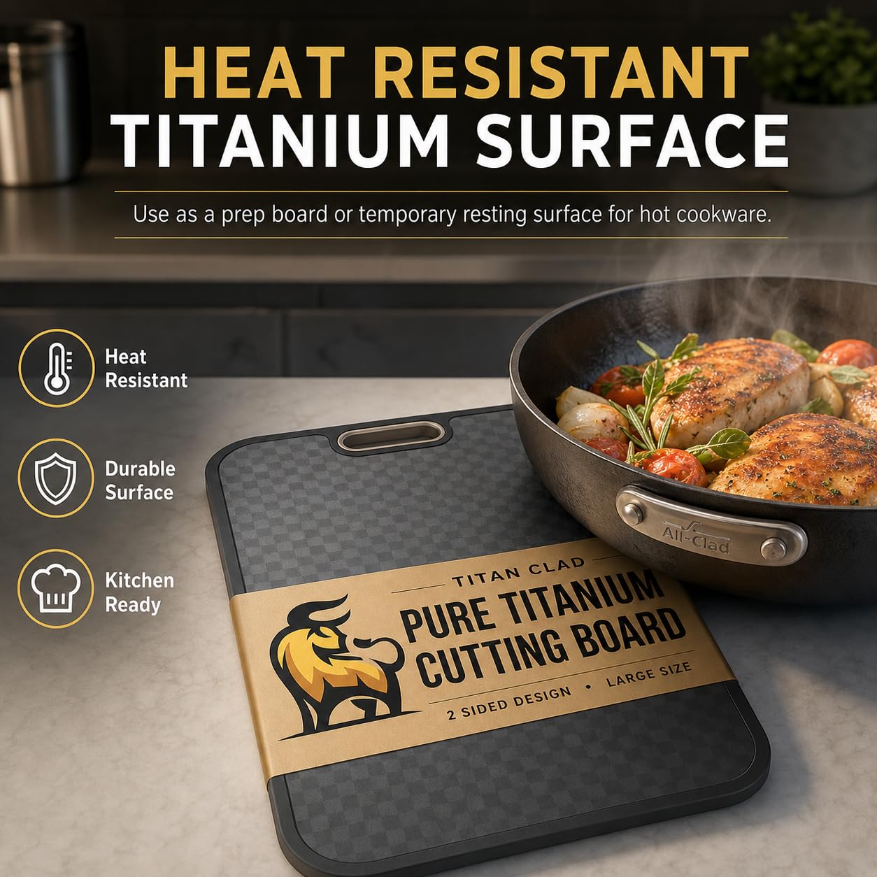 Titanium Cutting Board for Kitchen, Cutting Board Double Sided Food Grade, Pure Titanium and Wheat Straw PP, Scratch Resistant, Non Toxic Chopping Board, Dishwasher Safe, Easy to Clean Large Size
