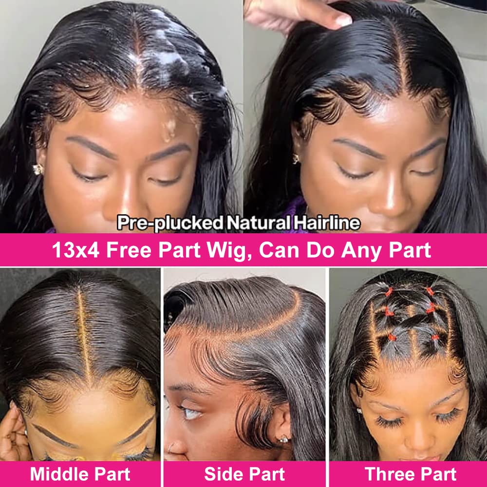 mengkai 26 Inch Lace Front Wigs Human Hair Pre Plucked Glueless Lace Front Human Hair Wigs Bleached Knots with Baby Hair 13x4 Frontal Wigs Human Hair HD Lace Straight Lace Front Wigs Human Hair