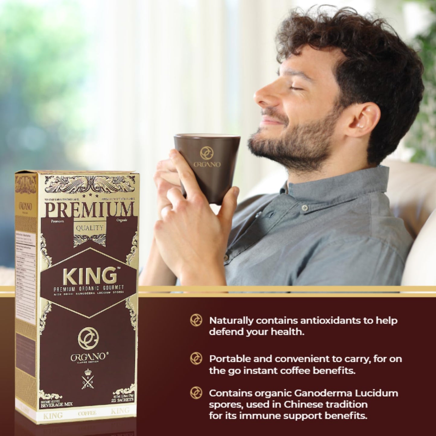 ORGANO King of Coffee, 100% Certified Ganoderma Lucidum (25 Sachets)
