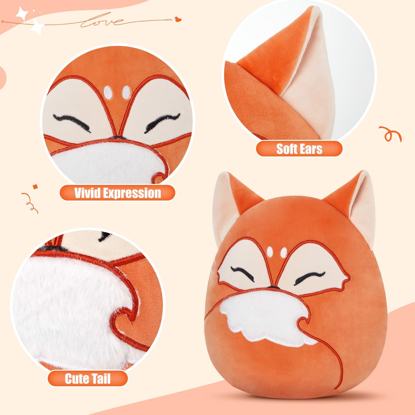 Glow Guards 12" Red Fox Plush Pillow Cute Stuffed Animals Durable Squishy Pillow Soft Toy Birthday Gifts for Kids Boys Girls