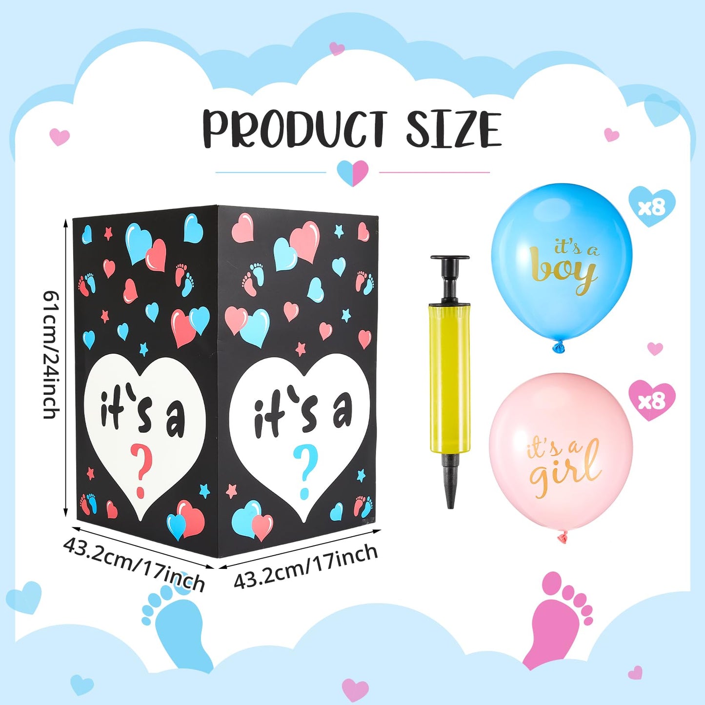 Ireer Gender Reveal Balloon Box with 16 Latex Baby Balloon Release Box Funny Ideas for Gender Reveal Party Decorations Supplies(Boy or Girl)