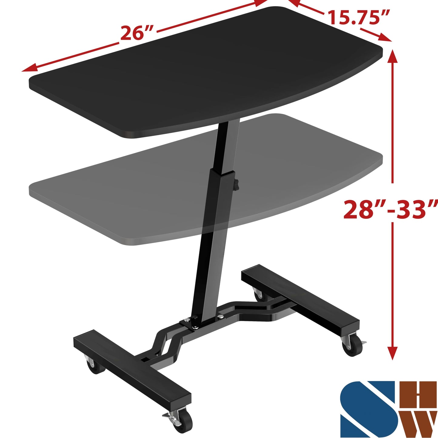 SHW Mobile Height Adjustable Laptop Rolling Cart with Height Adjustment from 28" to 33", Black
