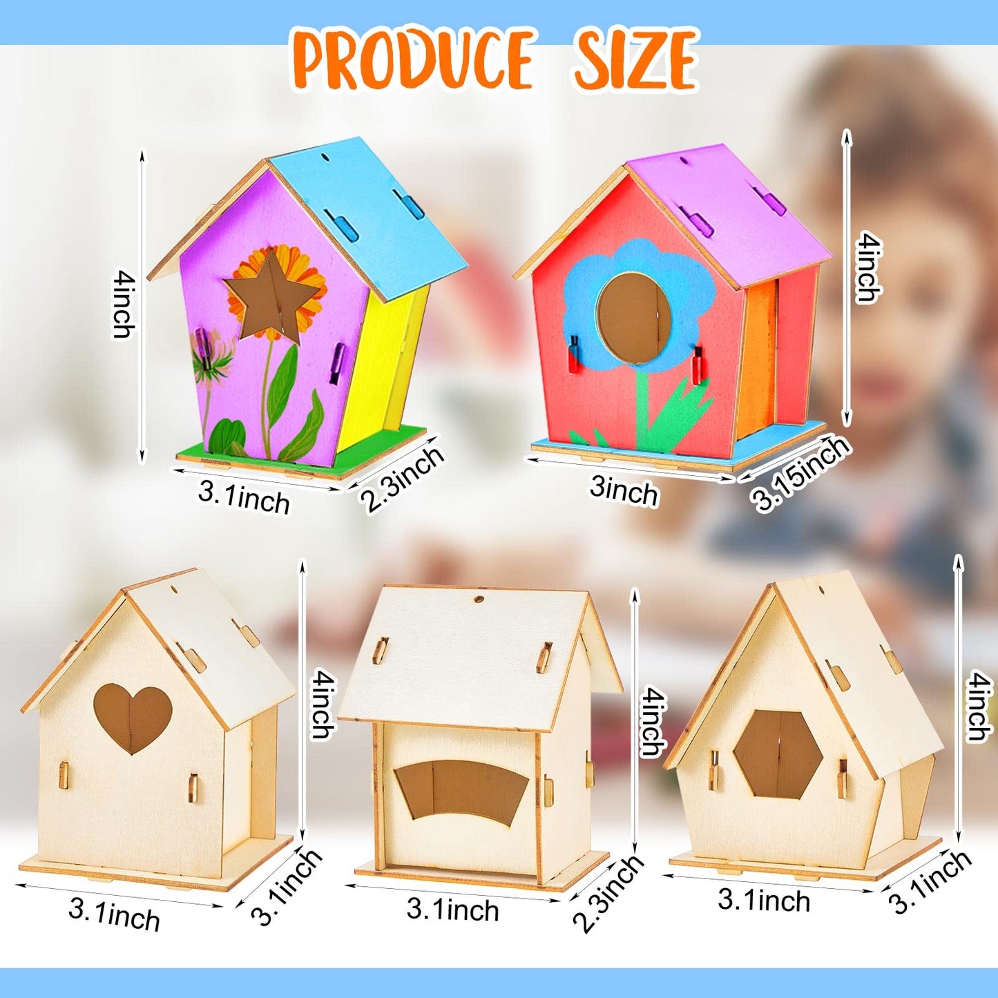 Juexica 30 Pcs Wooden Birdhouses, Unfinished Wood Bird Houses Arts and Crafts Kits Wooden Bird Houses for Children to Build and Paint DIY Craft