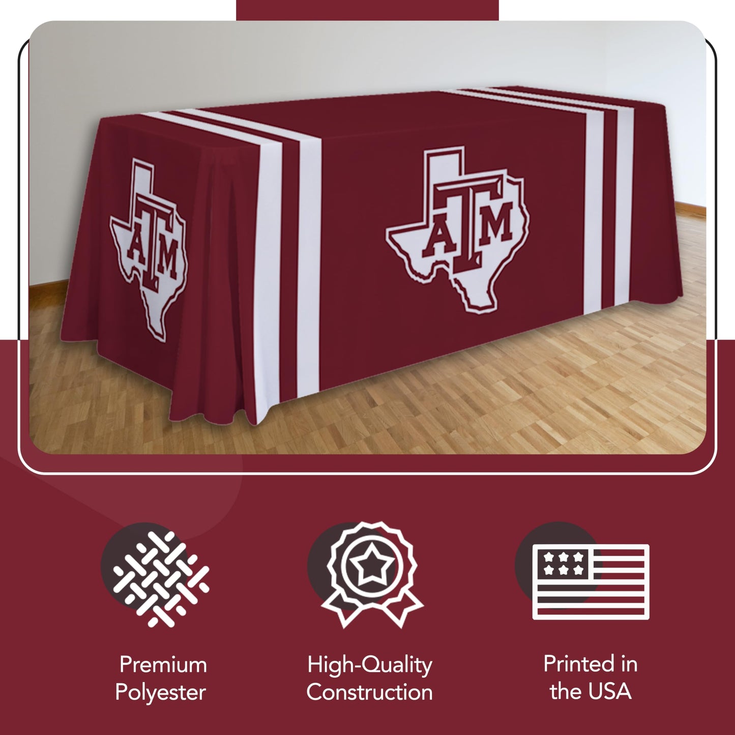 Victory Corps Texas A&M Aggies 6' College Sports Printed Table Throw - NCAA Licensed - Polyester Draped - School Tablecloth (Maroon, White)