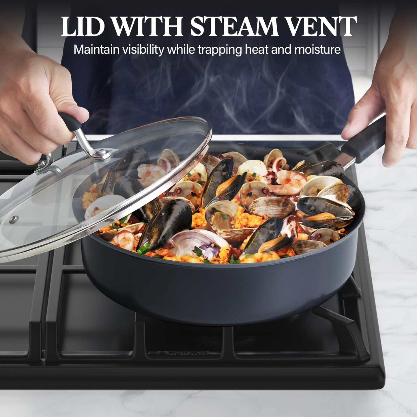 Cook N Home Professional 10 Quart Nonstick Stock Pot, Soup pot with Lid, Hard Anodized Soup Pot with Stay-Cool Handles, Cooking Pot for Seafood Boil, Crab, Pasta, Oven Safe, Black