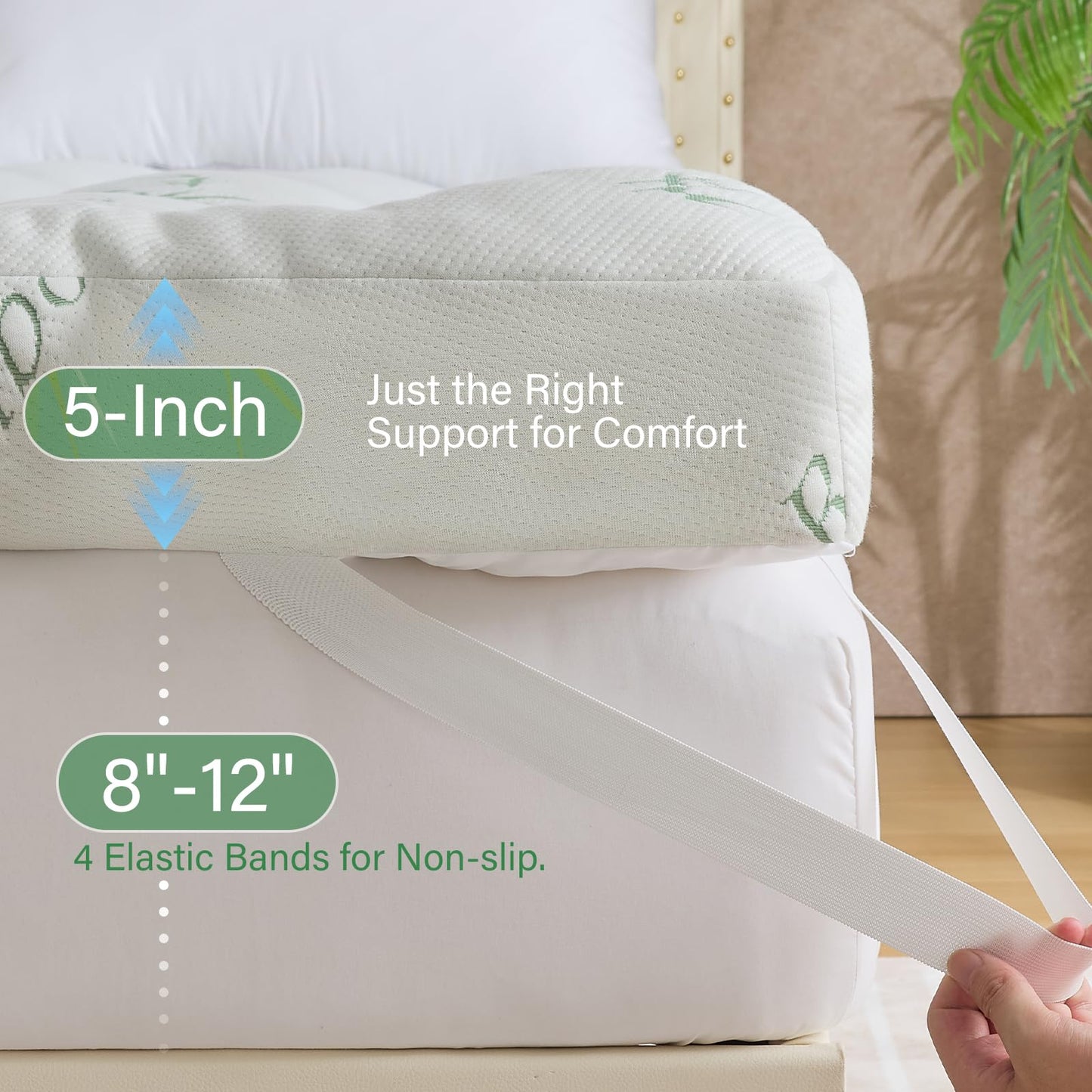 WhatsBedding 5 Inch Memory Foam Mattress Topper Twin Size for Back Pain Relief, with Cooling Breathable Bamboo Viscose Air Layer, Soft Pillow Top Mattress Topper, 75x39x5in