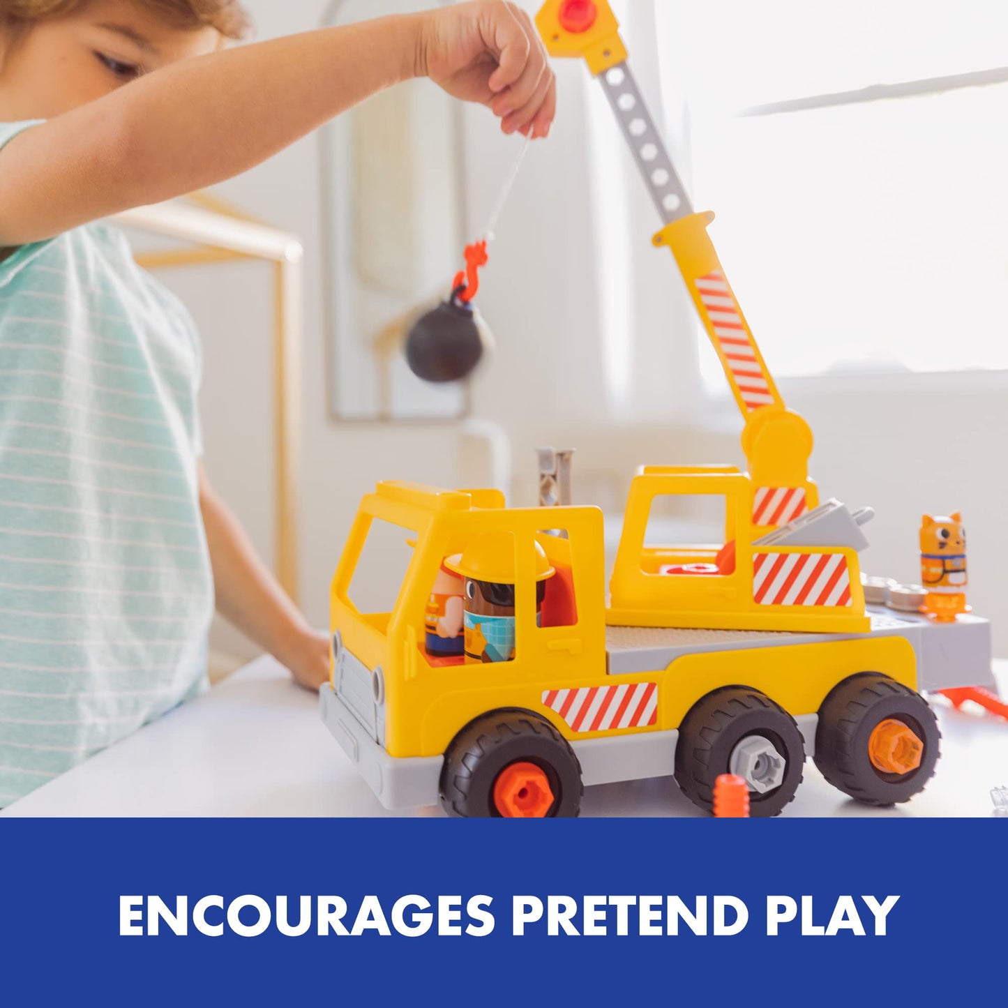 Educational Insights Design & Drill Bolt Buddies Crane - Construction Toys & Toddler Tools, Kids Tool Set with Real Electric Drill Toy, Take Apart STEM Set, Toddler Building Toys for Ages 3+