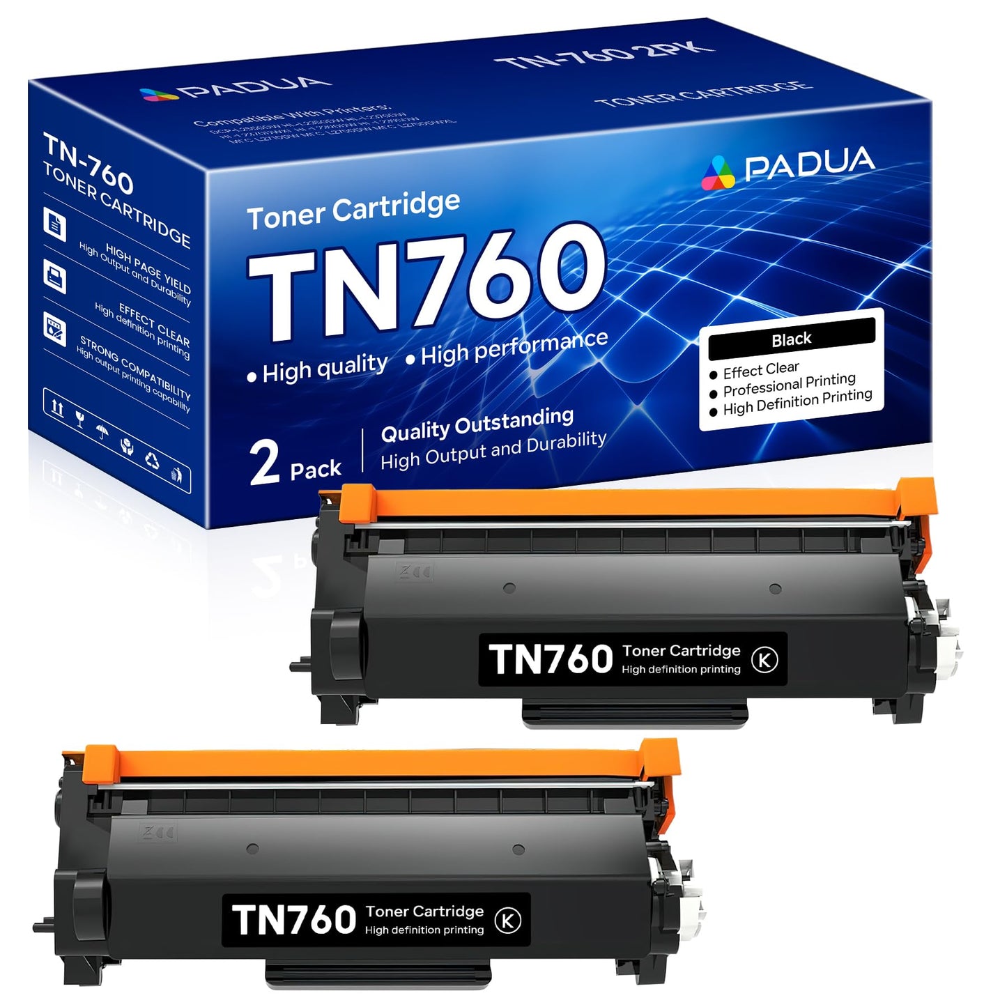 TN-760 TN760 High Yield Black Toner Cartridge Compatible Replacement for Brother TN 760 DCP-L2550DW HL-L2350DW HL-L2370DW HL-L2390DW HL-L2395DW MFC-L2710DW MFC-L2750DW Printer(2 Pack)