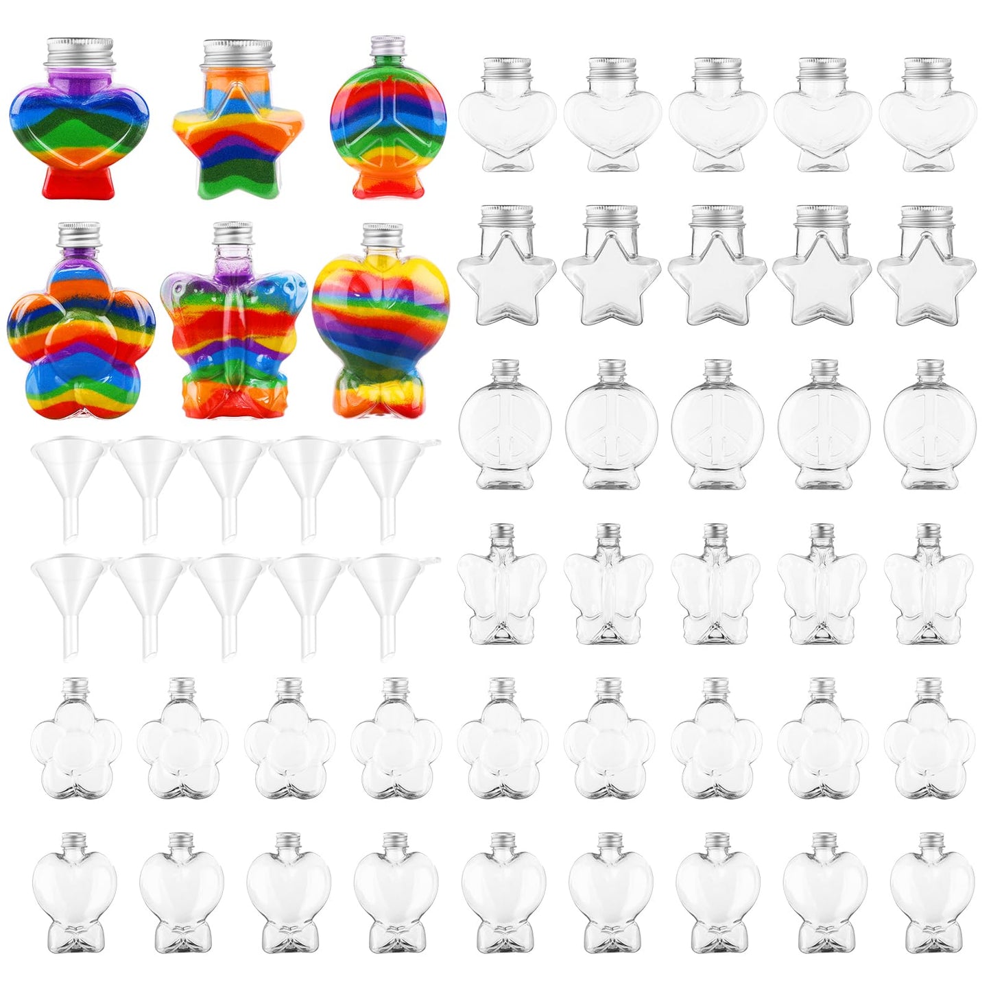 ZBHANSHUIS 60Pcs Sand Art Bottles 75ml Wave Shaped Plastic Bottles Plastic Sand Art Bottles DIY Colored Sand Bottle Kit Sand Art Activity Kit for DIY Art Activity Fun Party Supplies, Mix 6 Style