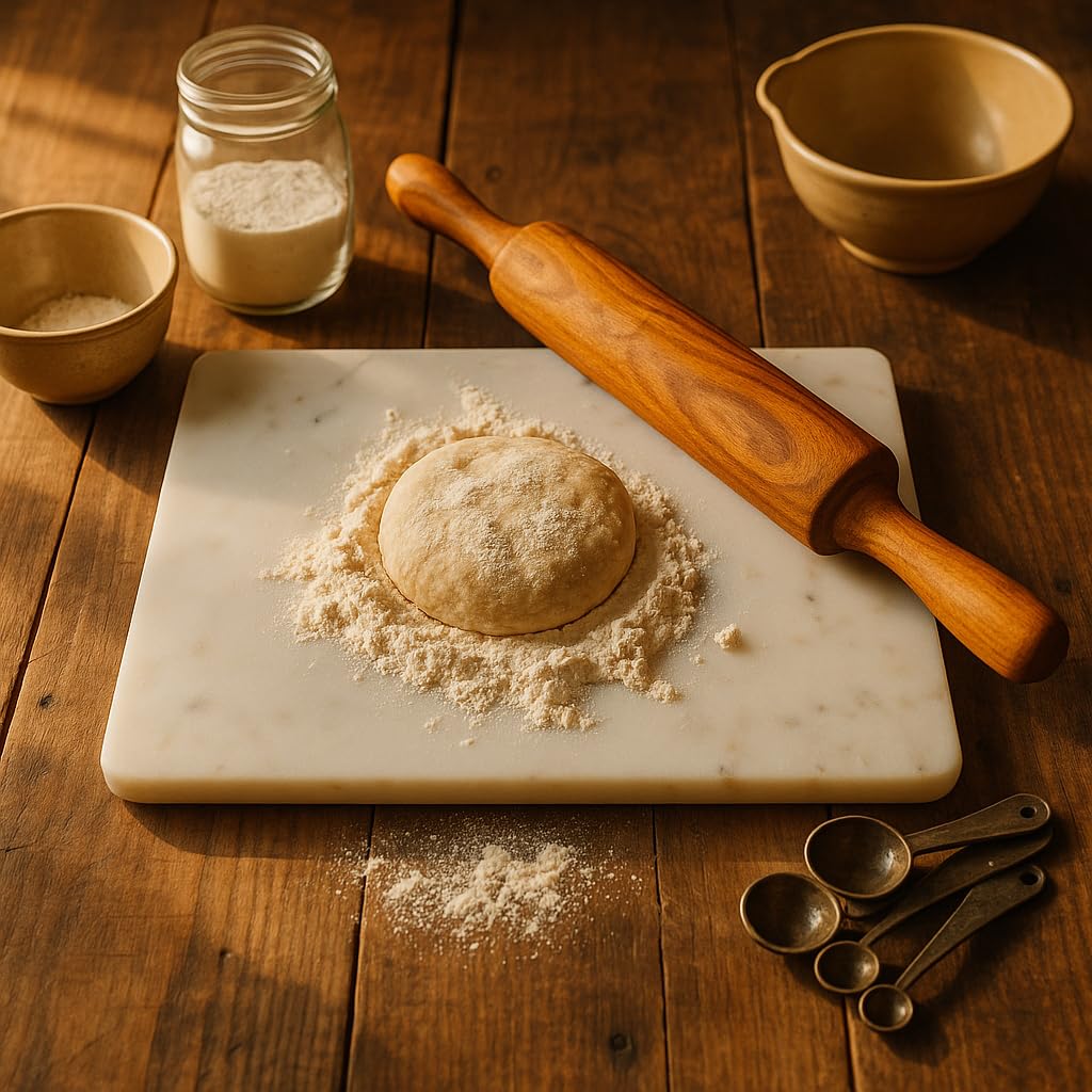 KC KULLICRAFT Marble Pastry & Cutting Board – 10x14 Inch Natural Stone Slab with Non-Slip Feet for Dough, Cheese, Baking, Serving, Charcuterie, Trivet – Easy to Clean Gift Tray.