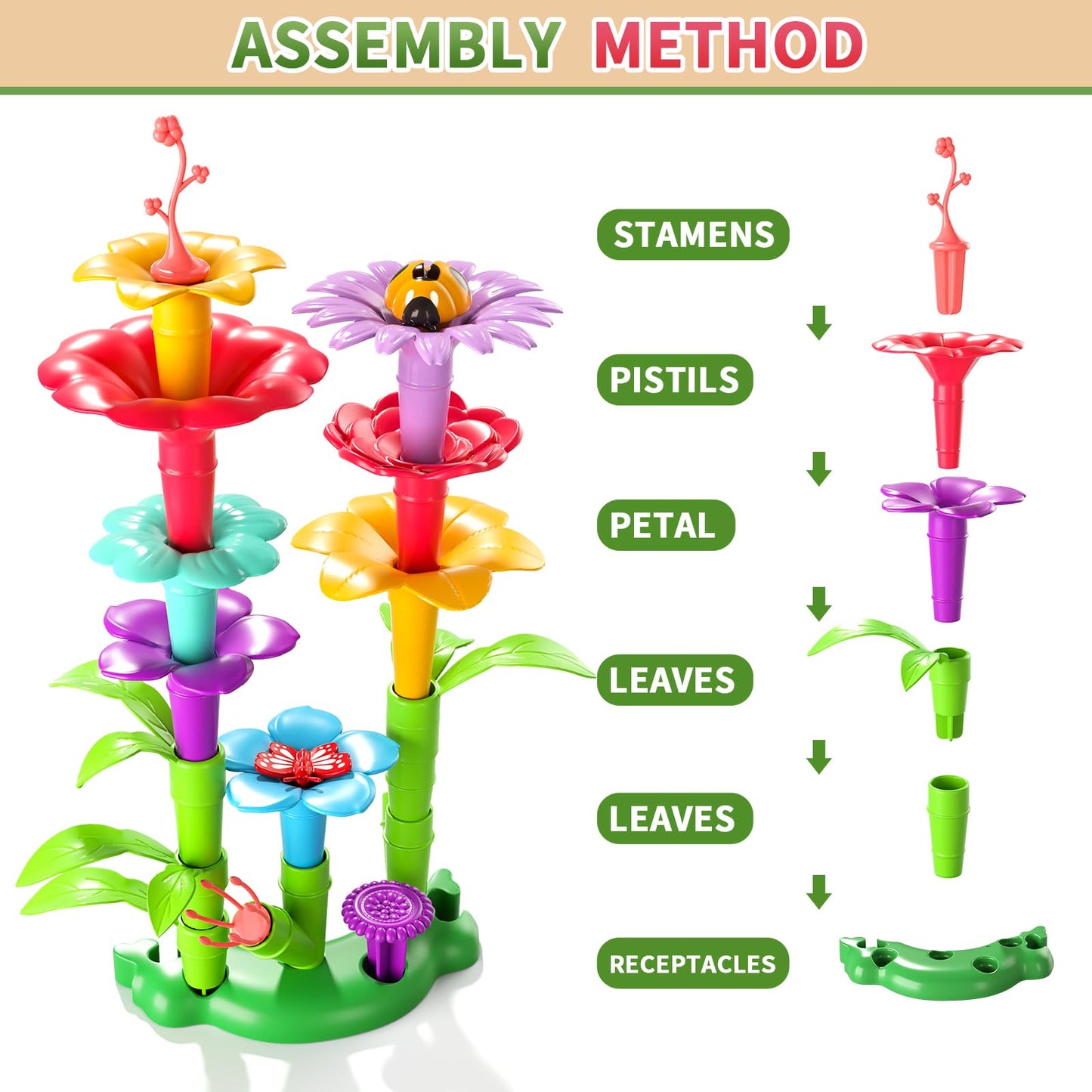 235PCS Flower Garden Building Toys for Girls, Educational Activity Preschool Birthday Gifts for 3 4 5 Year Old Girls, Toddler Building Stem Toys for Kids Toddlers Ages 3-5(235 PCS)