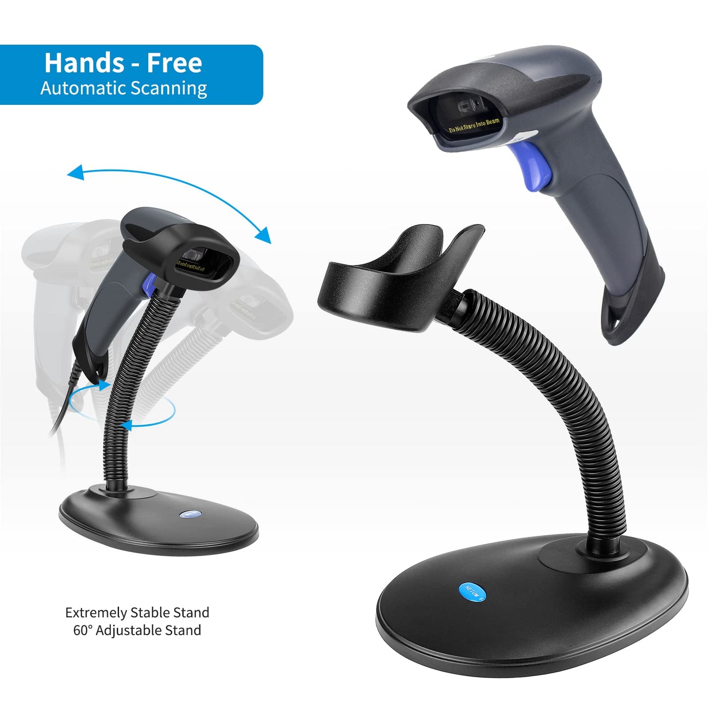 NETUM Wireless 2D QR Barcode Scanner Bluetooth with Stand, 3 in 1 Automatic Bar Code Imager Reader Handhold Scanner Gun Compatible for Laptops, Computers, Cashier, POS -M8S