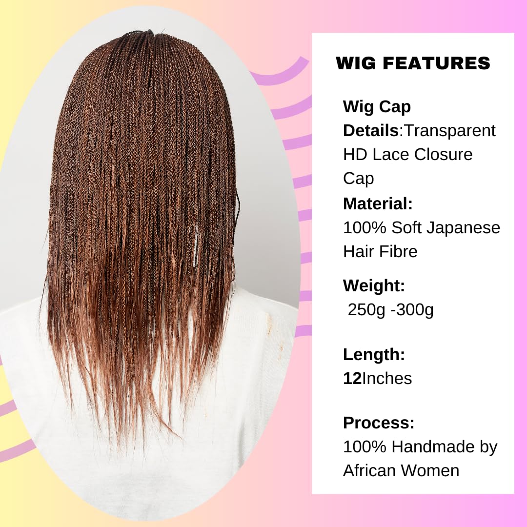 WOW BRAIDS Twisted Wigs, Micro Million Twist Wig - Color 30/33 Mix - 12 Inches. Synthetic Hand Braided Wigs for Black Women.